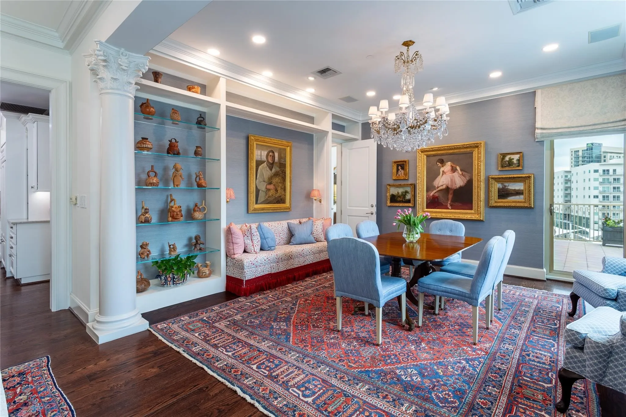 Custom display wall & banquette niche.