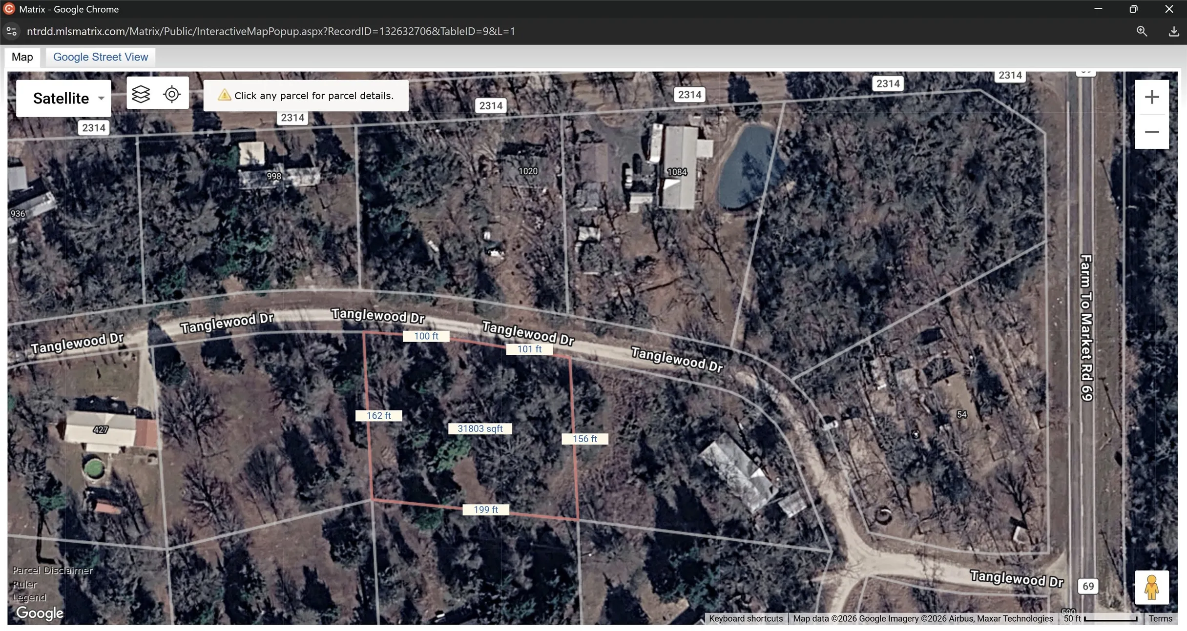 Parcel Map. An aerial view displaying the property approximate boundaries and dimensions