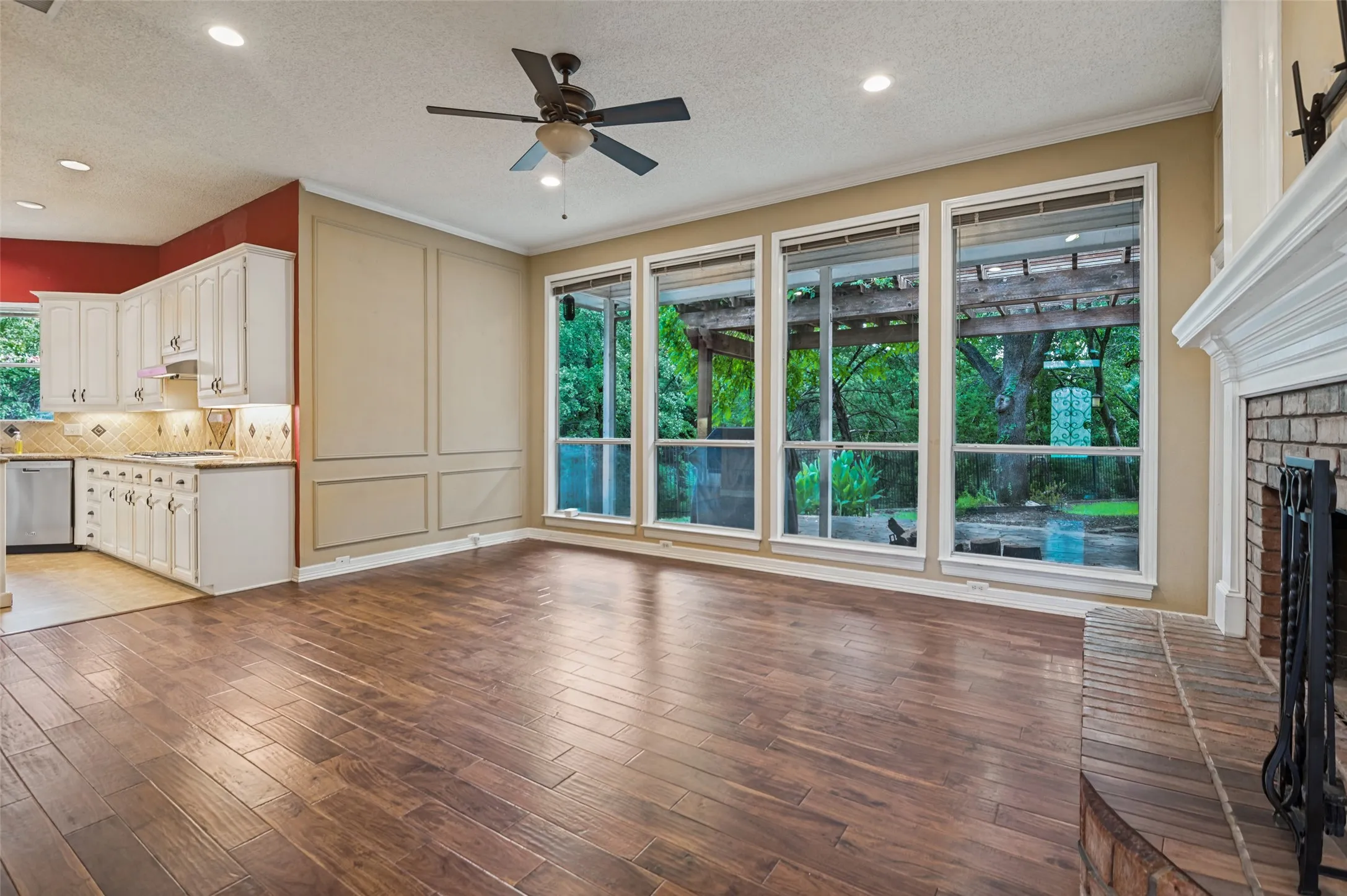 Wood-finish flooring throughout the main living area