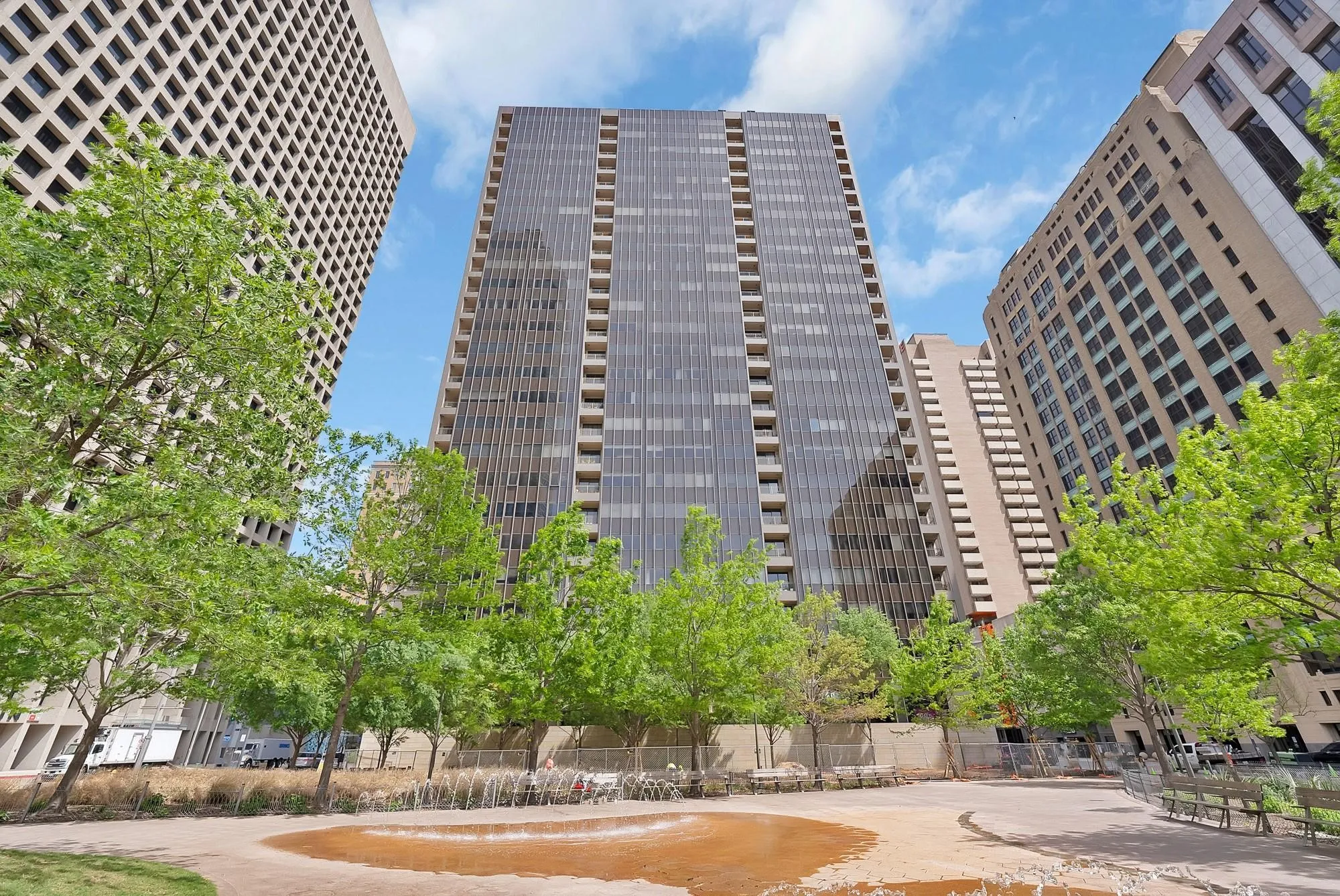 High-rise architecture with expansive window lines and multiple stories