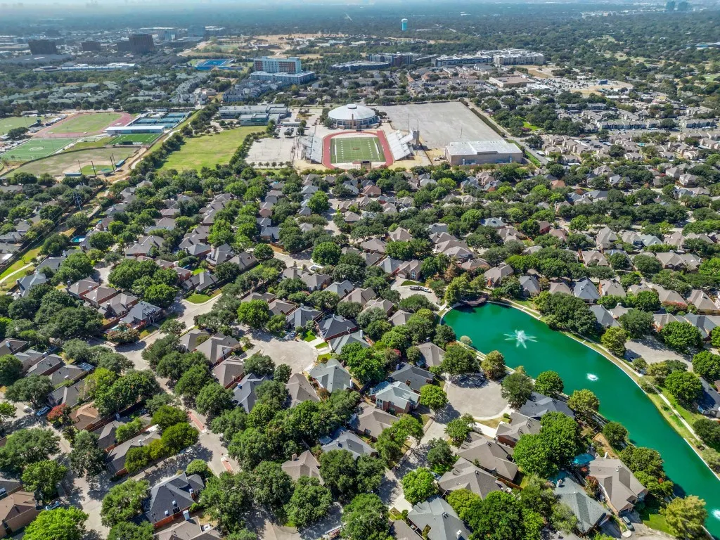 Higher elevation of area of tree lined streets.