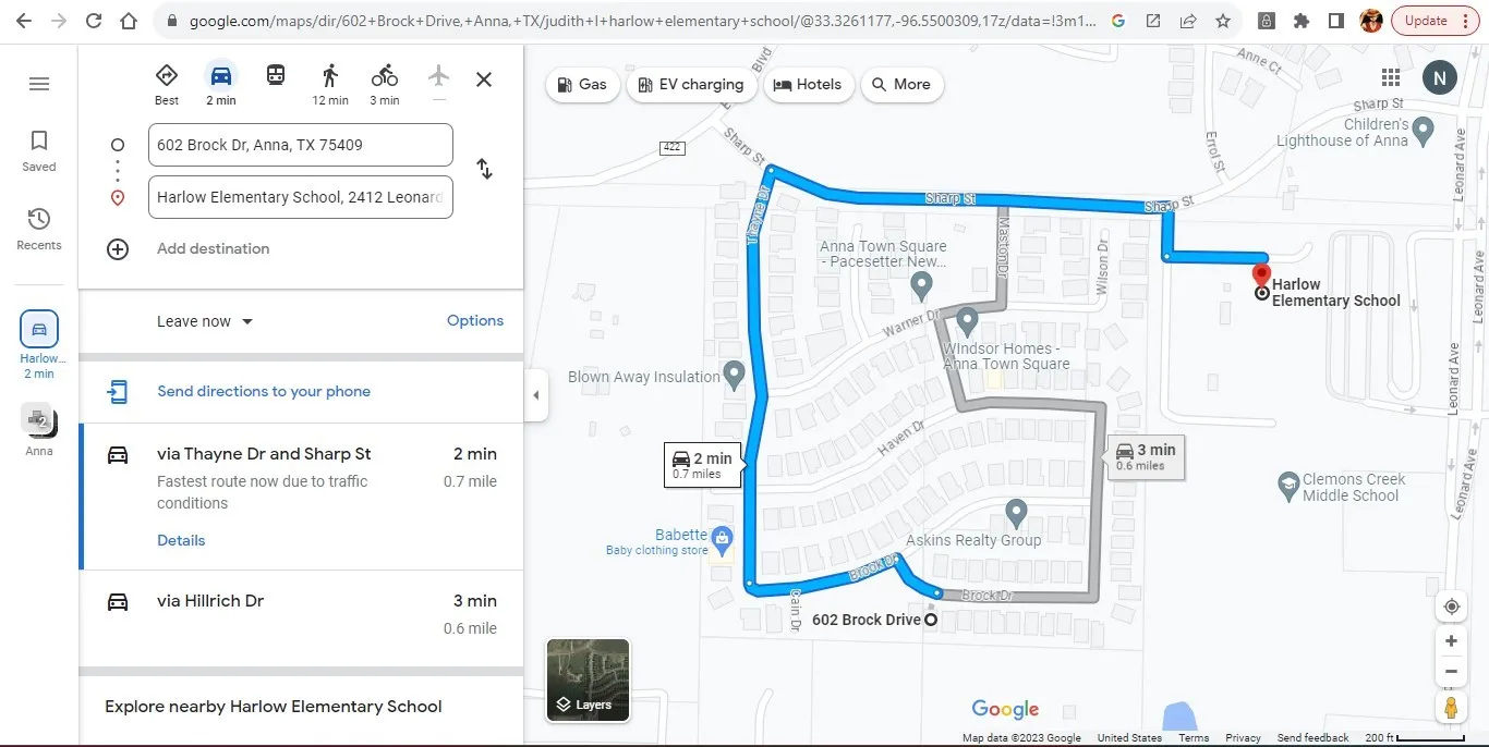 Digital Map Interface. Displaying route options and travel times between two specified addresses
