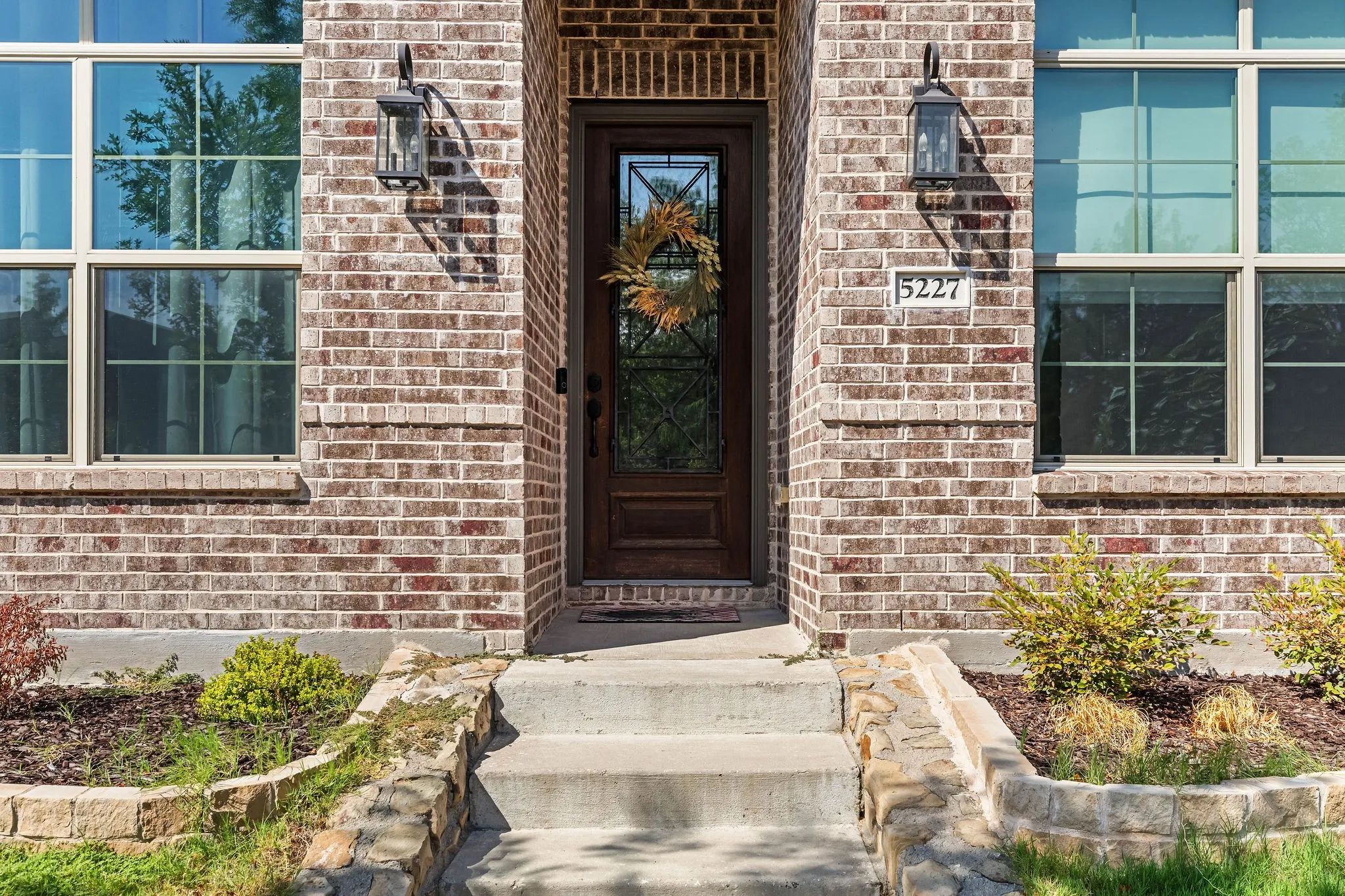 Brick facade with stone accents