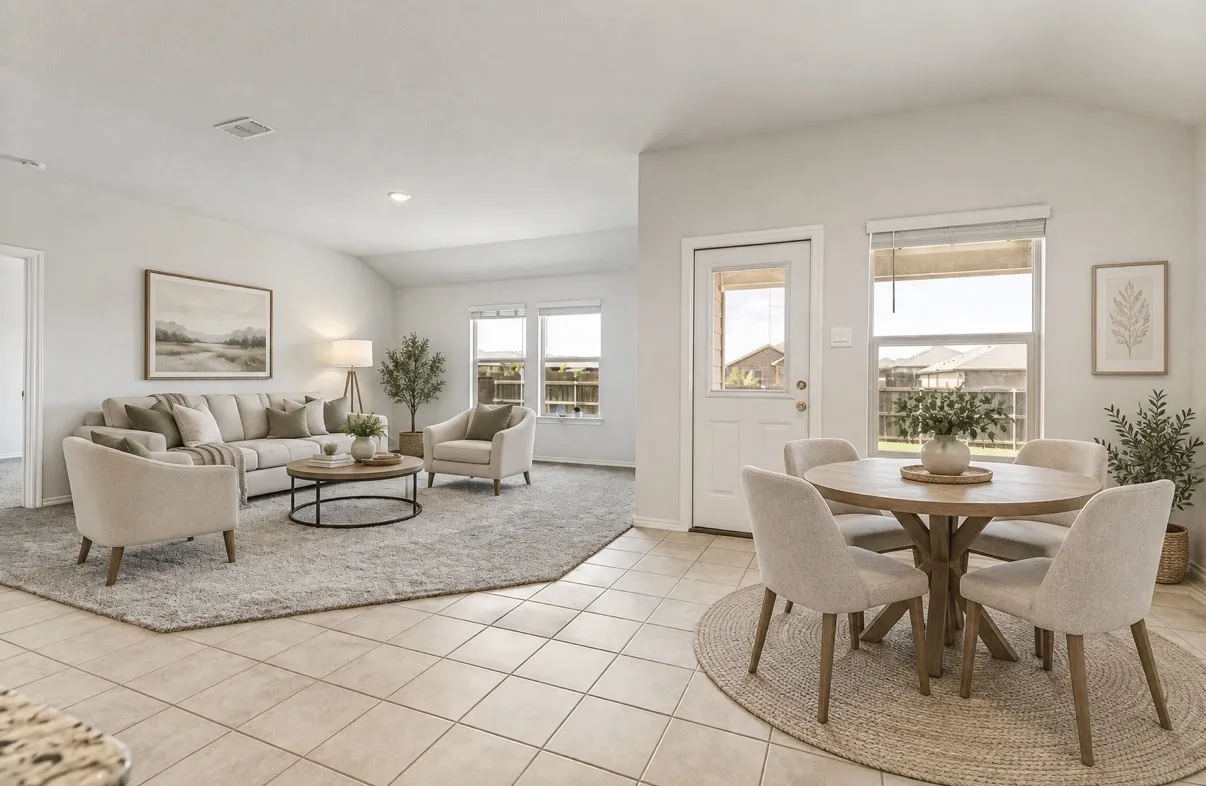 Virtually staged living and dining
