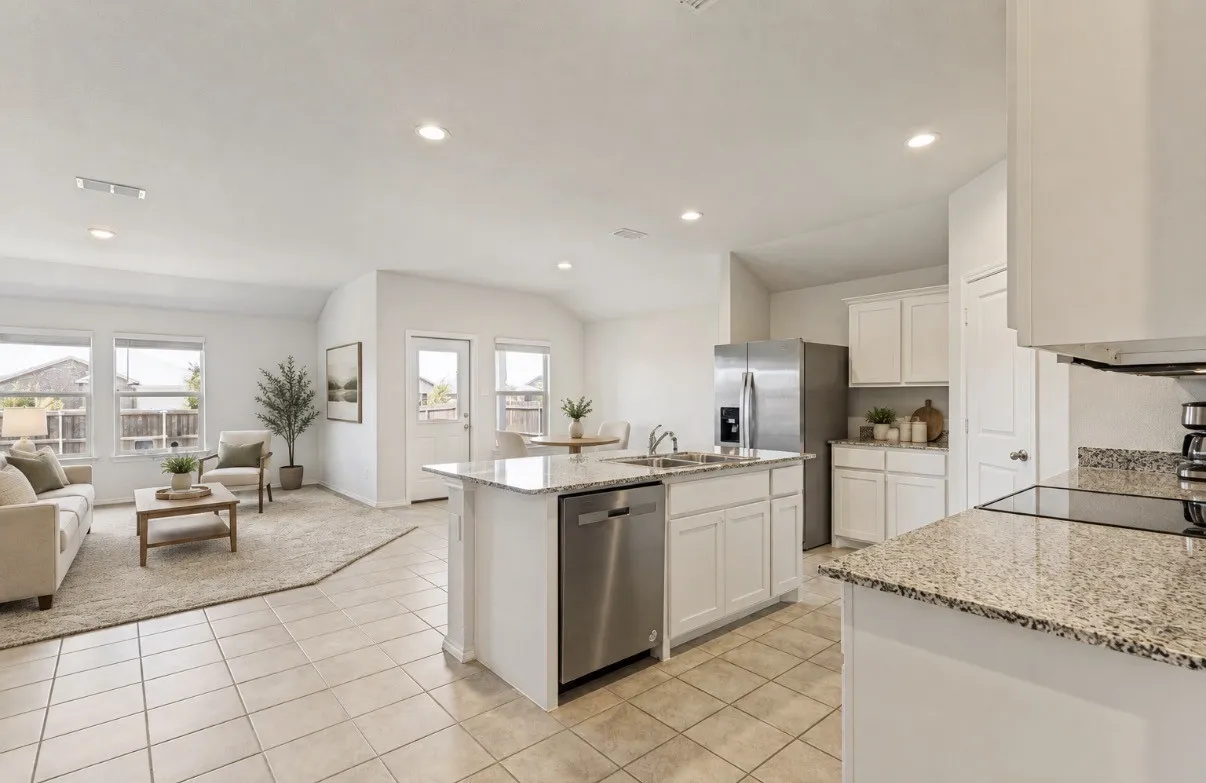 Virtually staged Kitchen/living