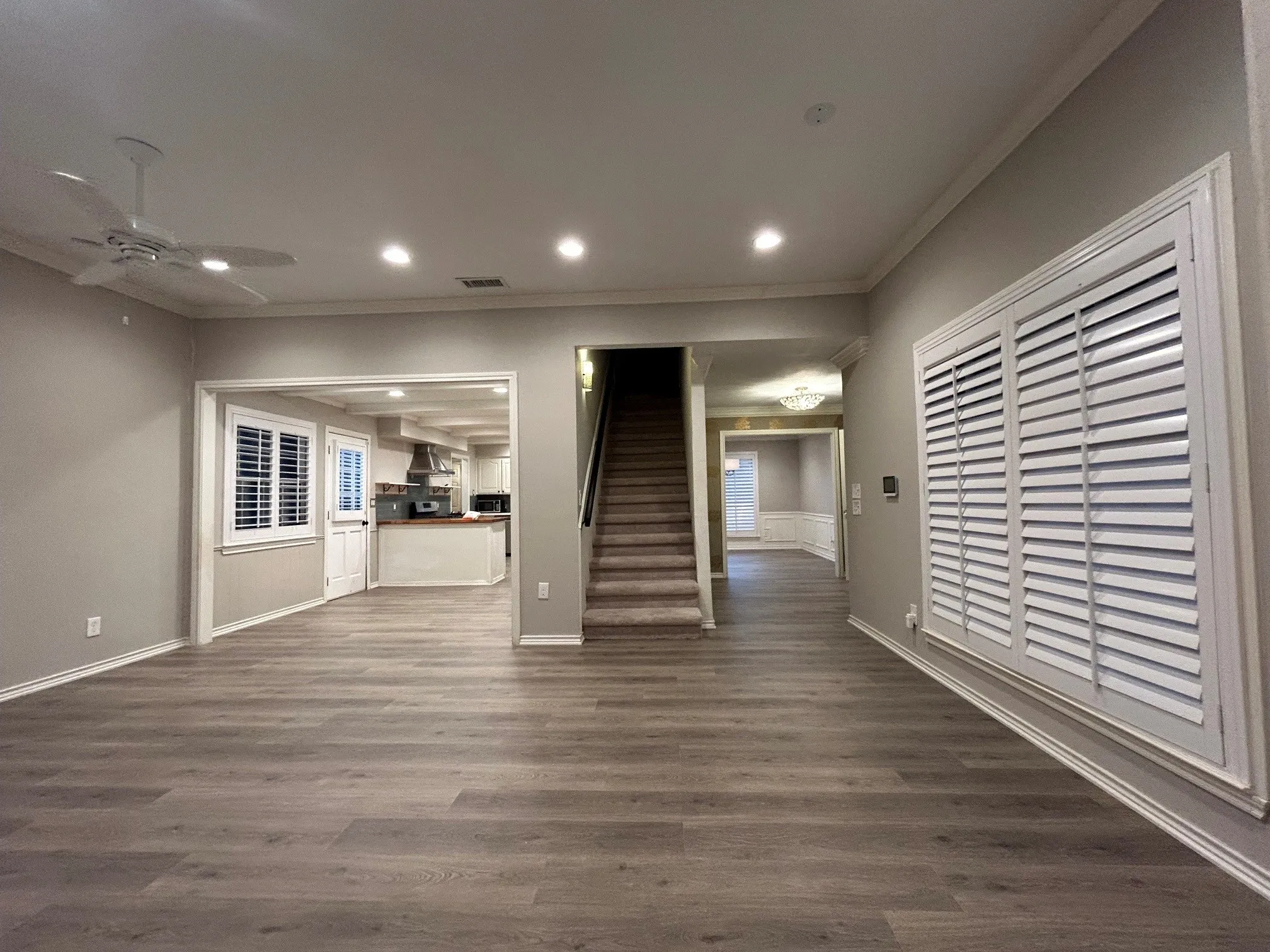The spacious family room is open to the kitchen and breakfast area.