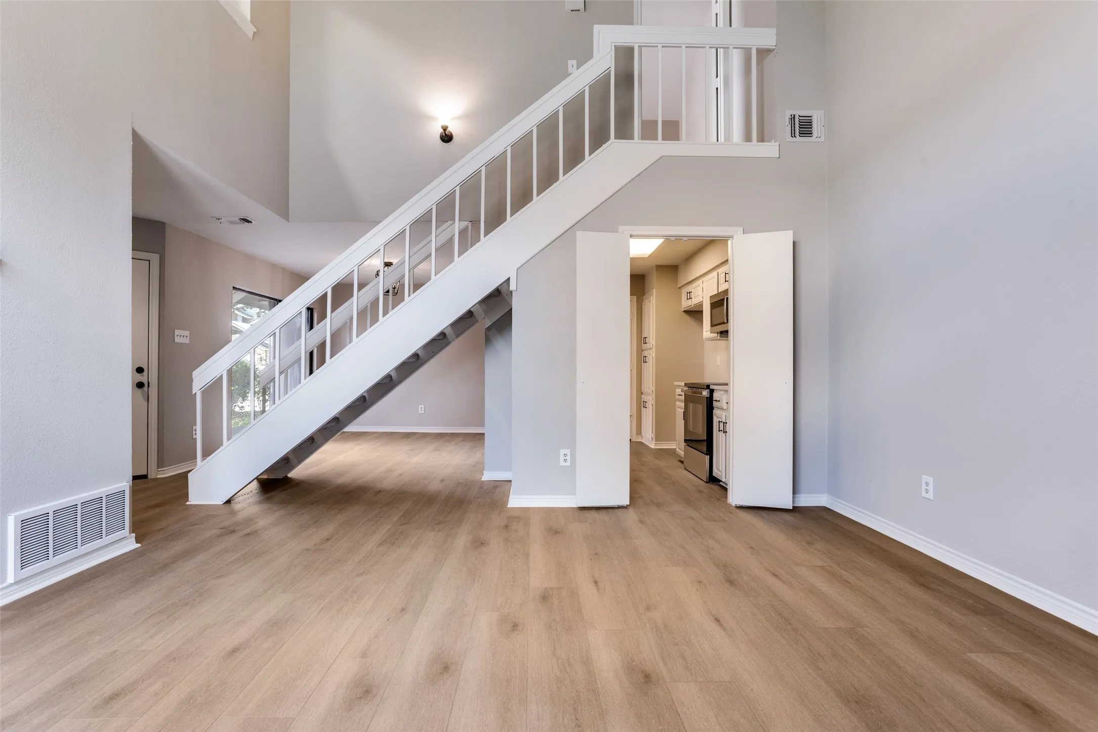 Wood-finish flooring throughout the main level