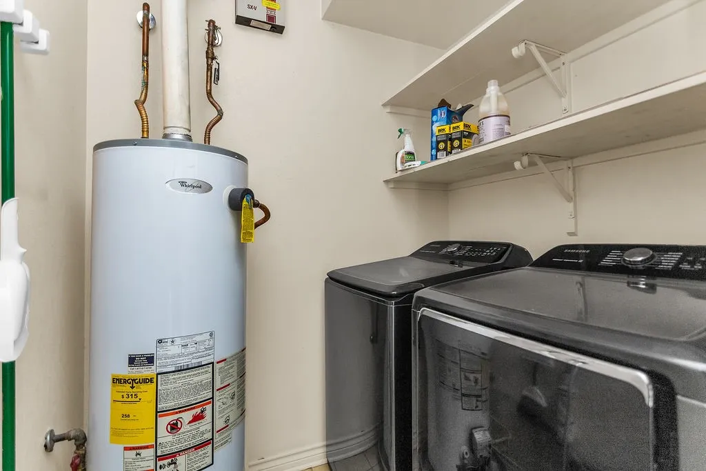 Utility area with wall-mounted shelving