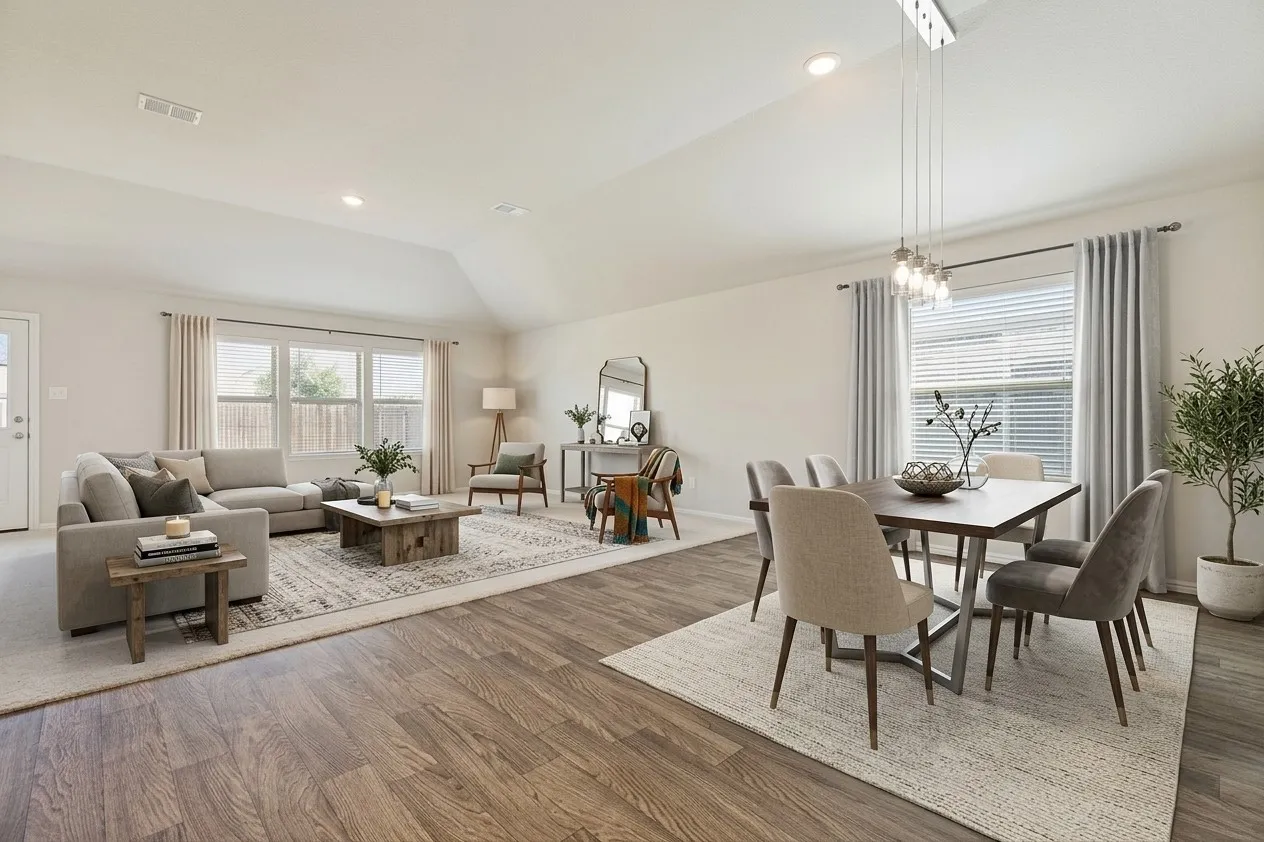 Virtually staged Living room and Dinning room