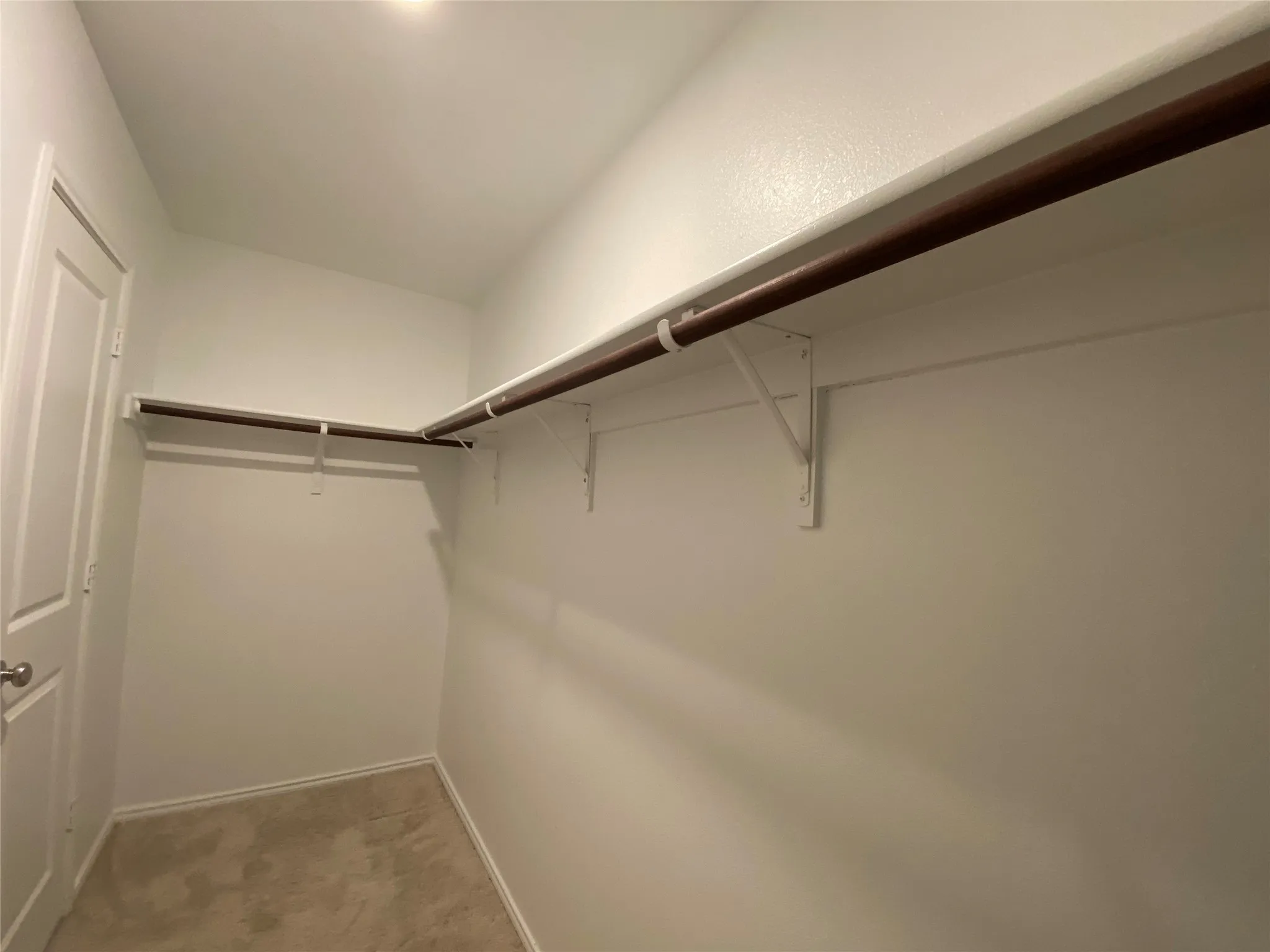 Walk in closet featuring light carpet