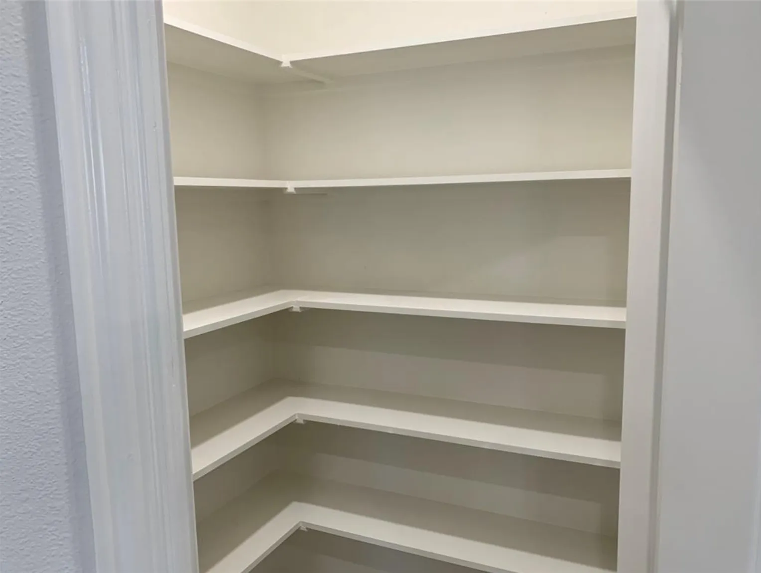 Corner pantry with multiple built-in shelves
