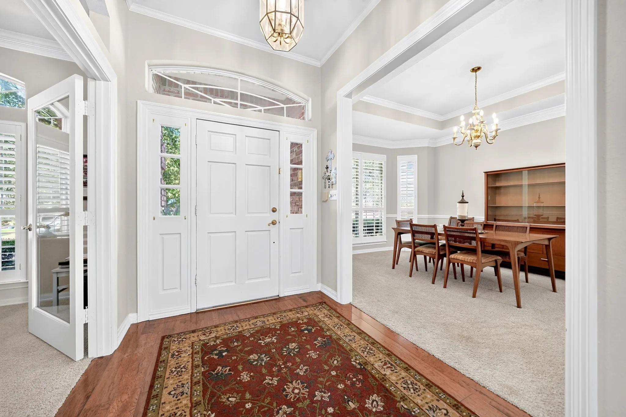Wood-finish flooring at entry