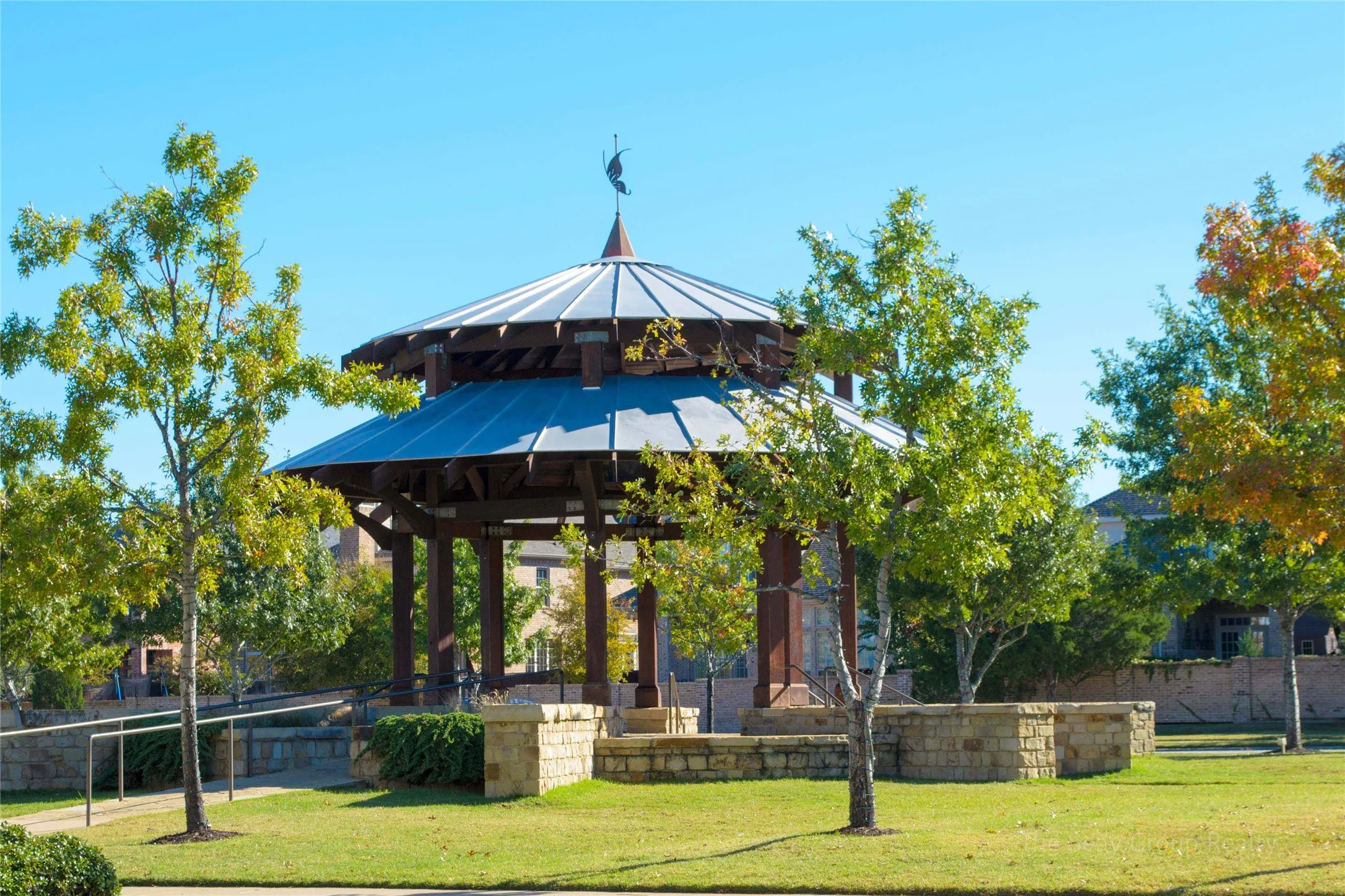 The Town Green offers a lush setting for gathering with friends and neighbors. Featuring a gazebo, the Town Green serves as the site of community get togethers.