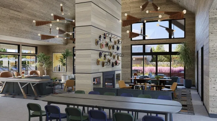 Living room with a towering ceiling