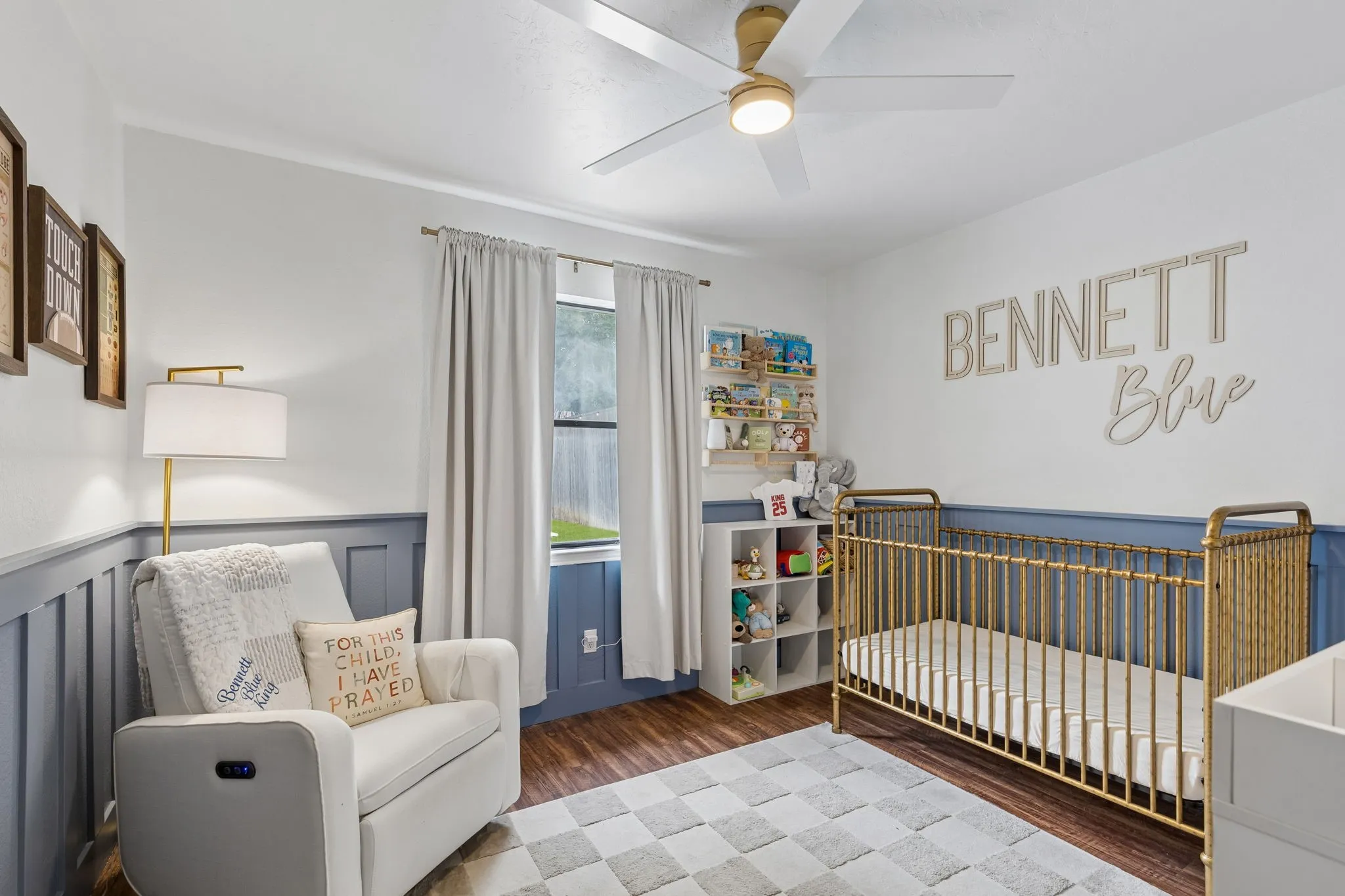 Back guest bedroom with fresh paint and new ceiling fan