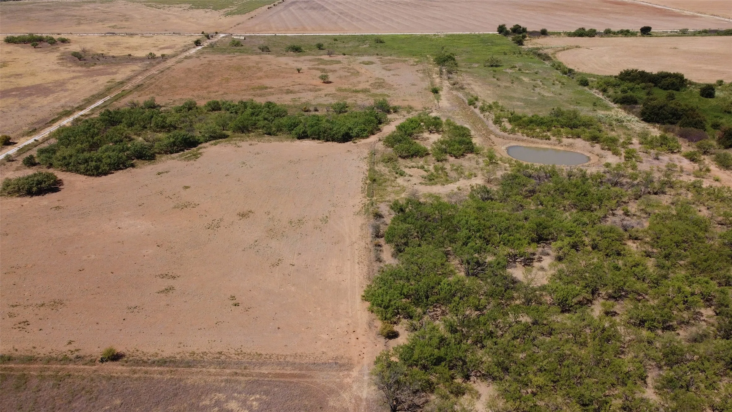 Expansive undeveloped land featuring the front tank, varied terrain with areas of dense foliage, and open cleared sections