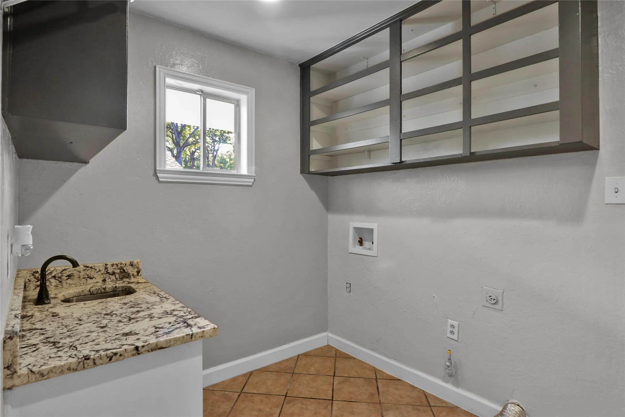 Laundry room with sink an folding space.