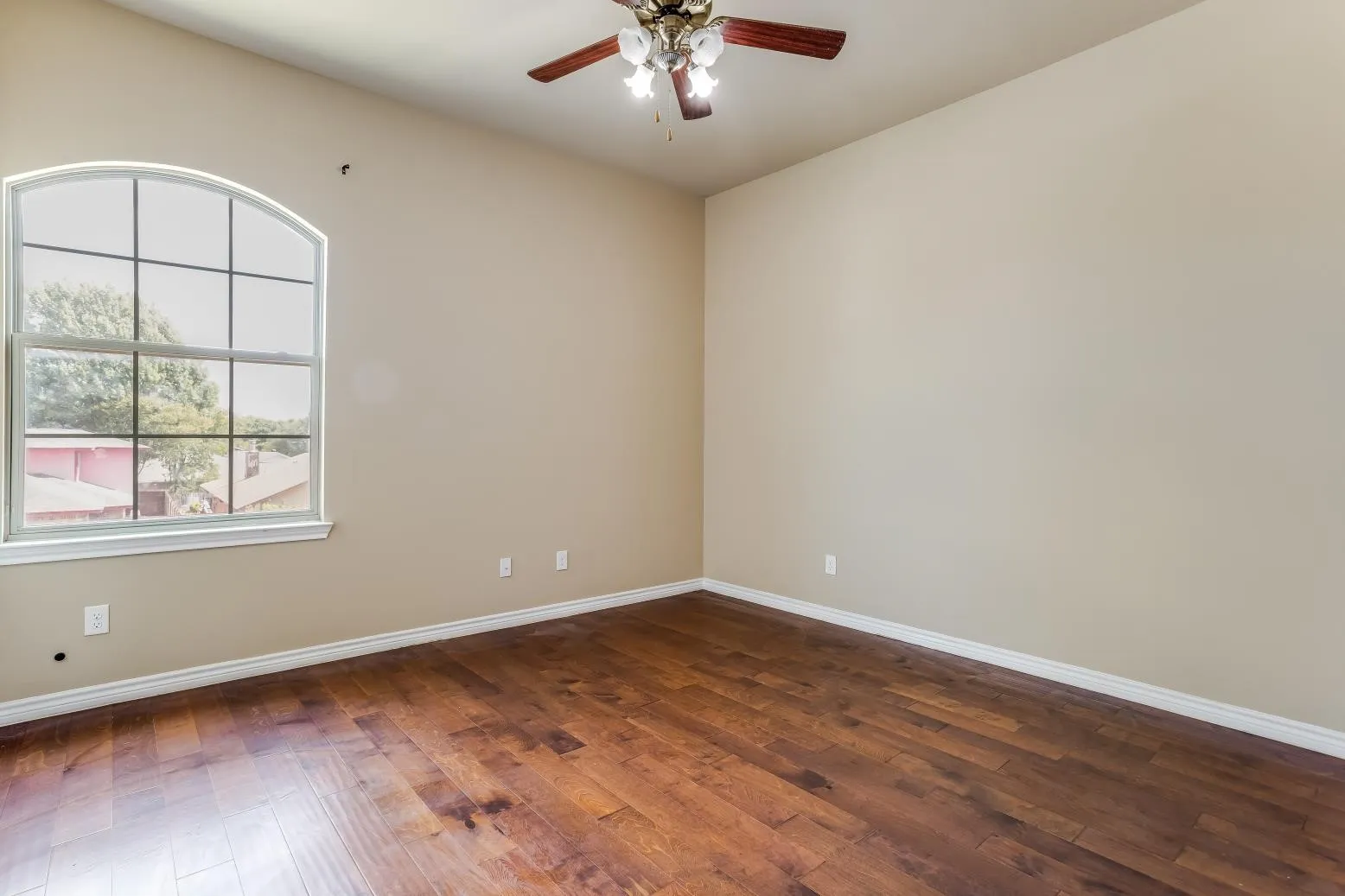Wood-finish flooring with white trim