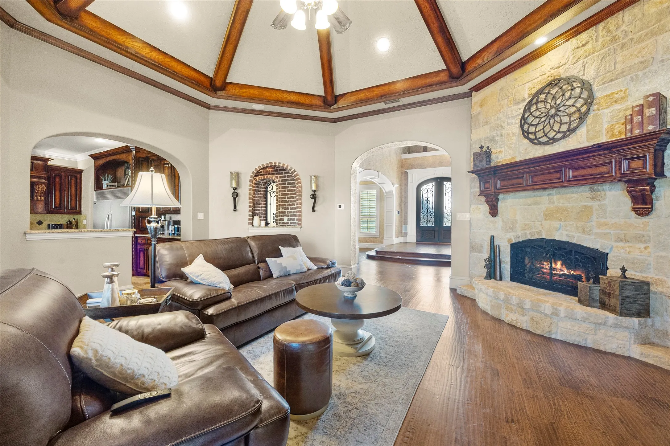 Vaulted ceilings, stone fireplace and handscraped wood floors