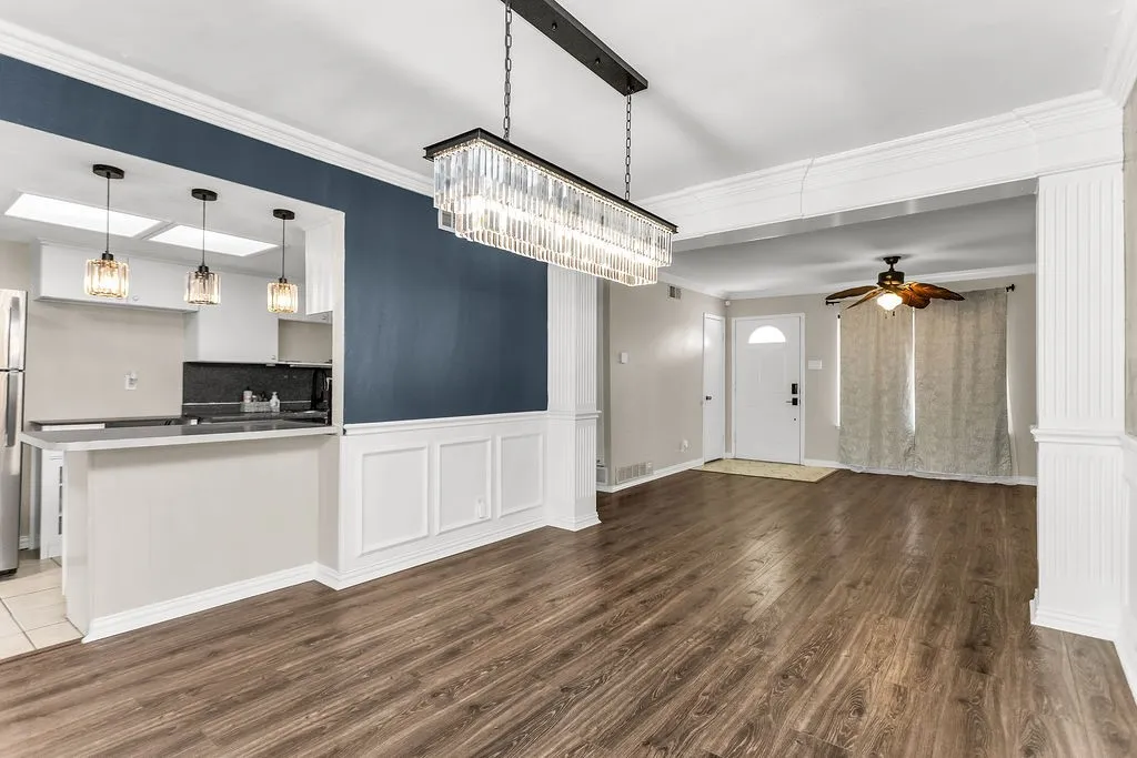 Wood-finish flooring throughout the main living area