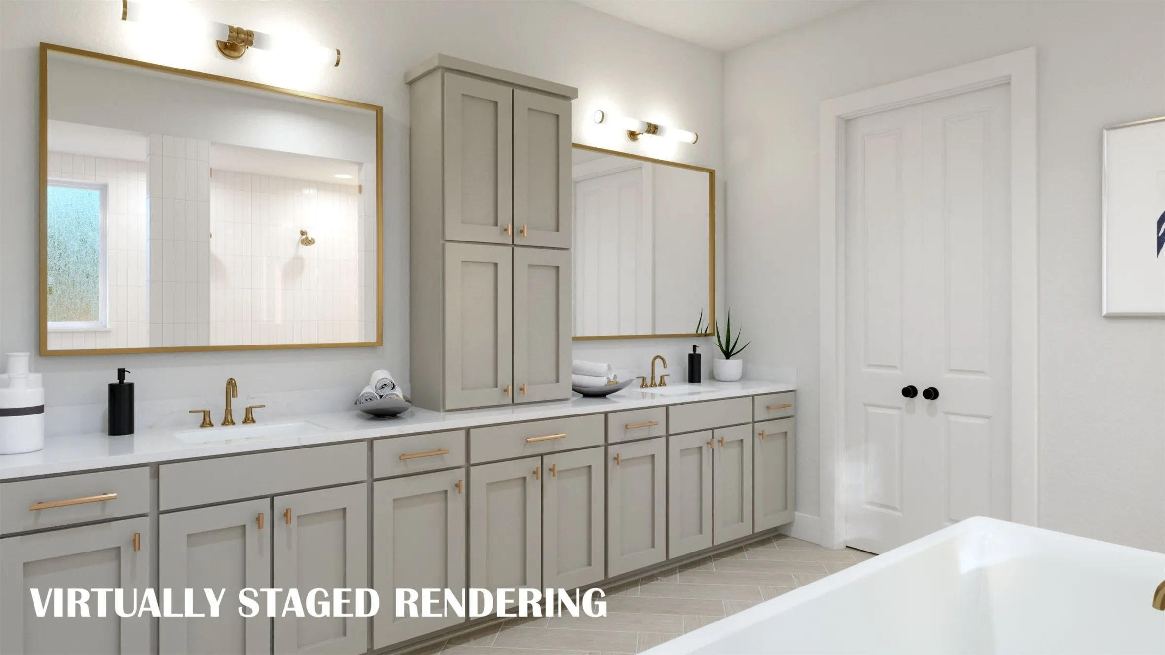 Plenty of room for two in this stunning owner's bath!  VIRTUALLY STAGED RENDERING