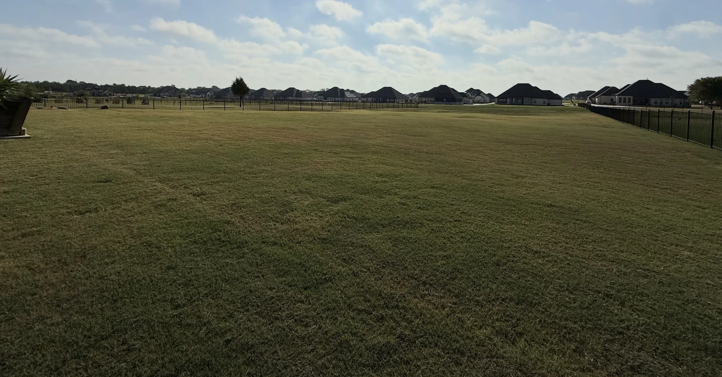 1 acre lot with perimeter black iron fencing