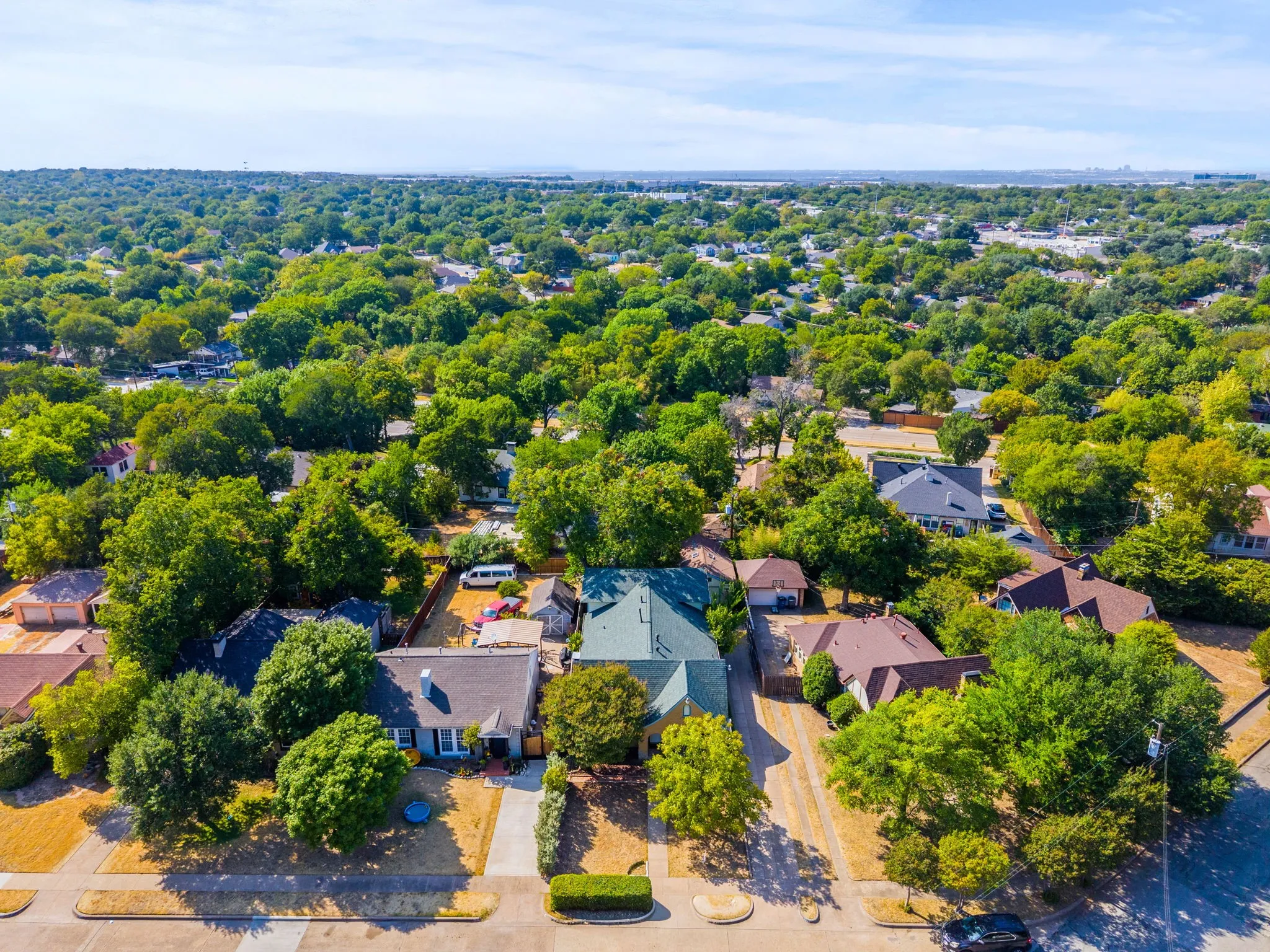 Residential neighborhood with mature trees