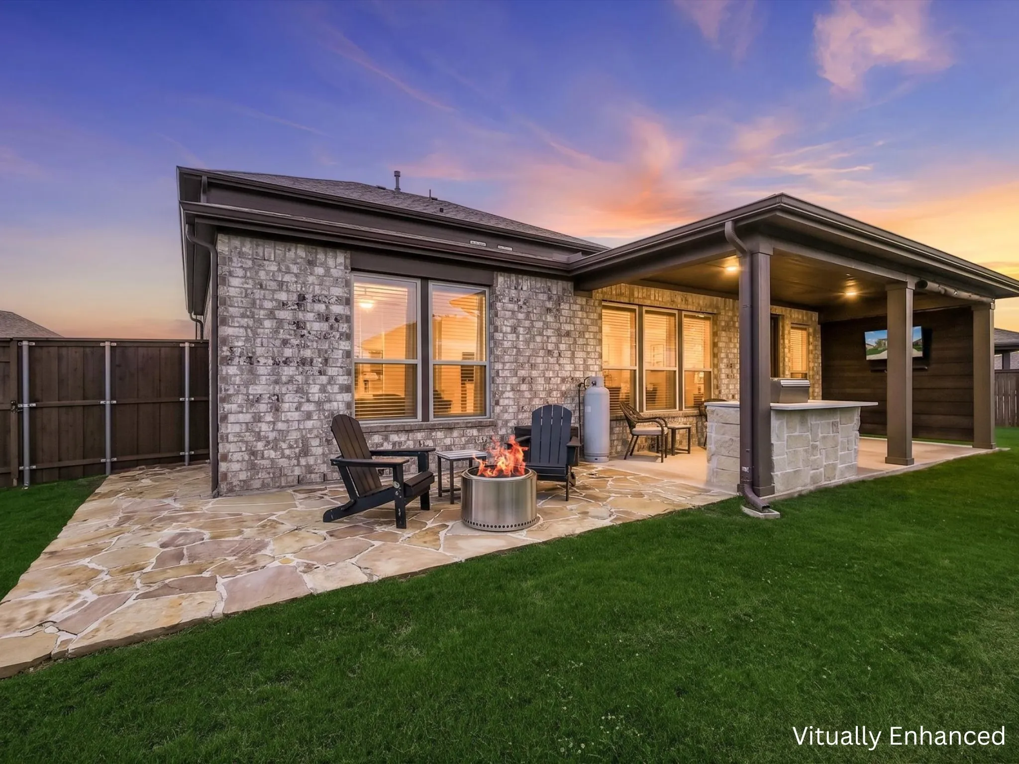 Virtual Twilight view of back entertaining area