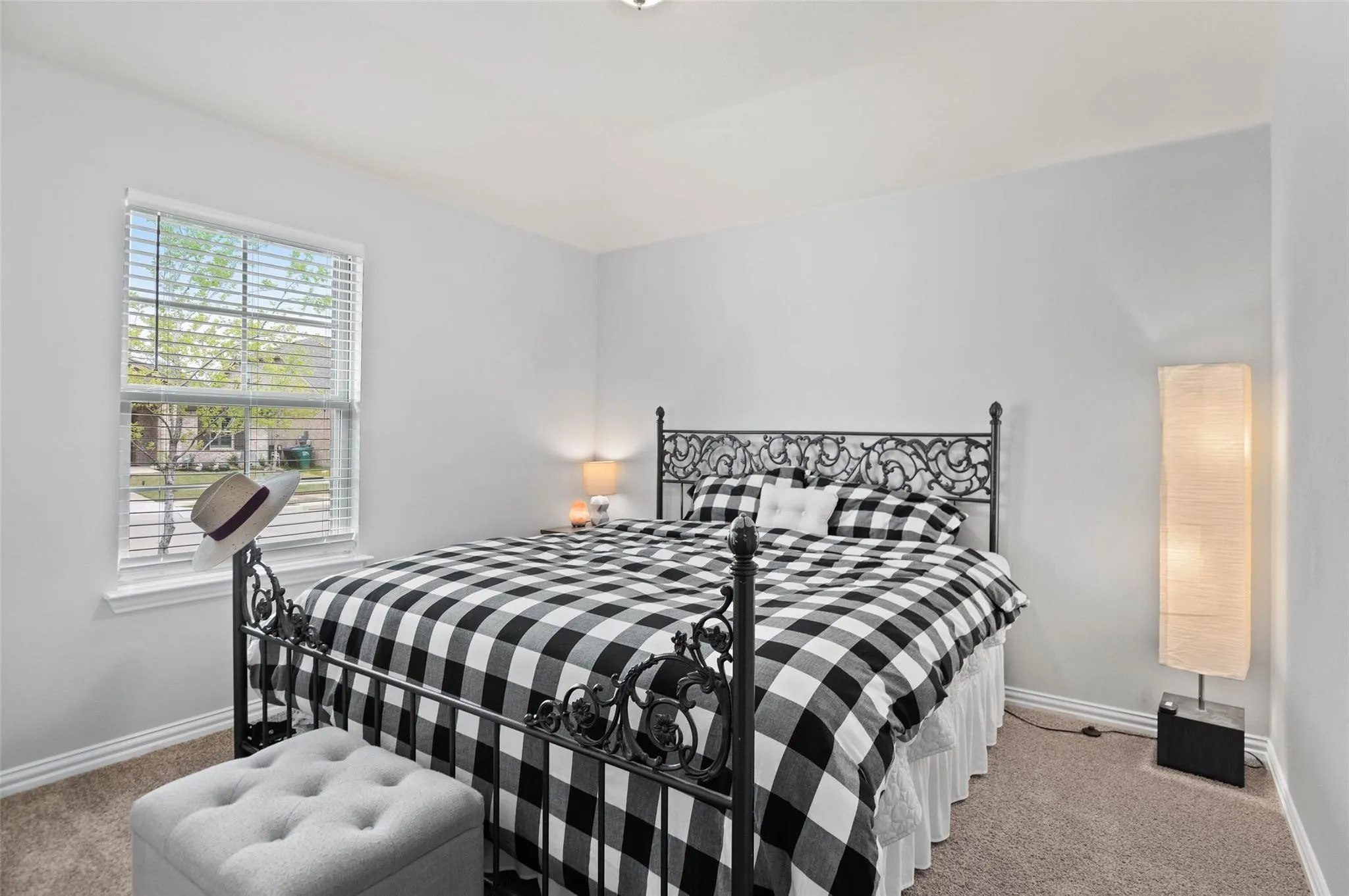 Neutral wall tones with carpet flooring