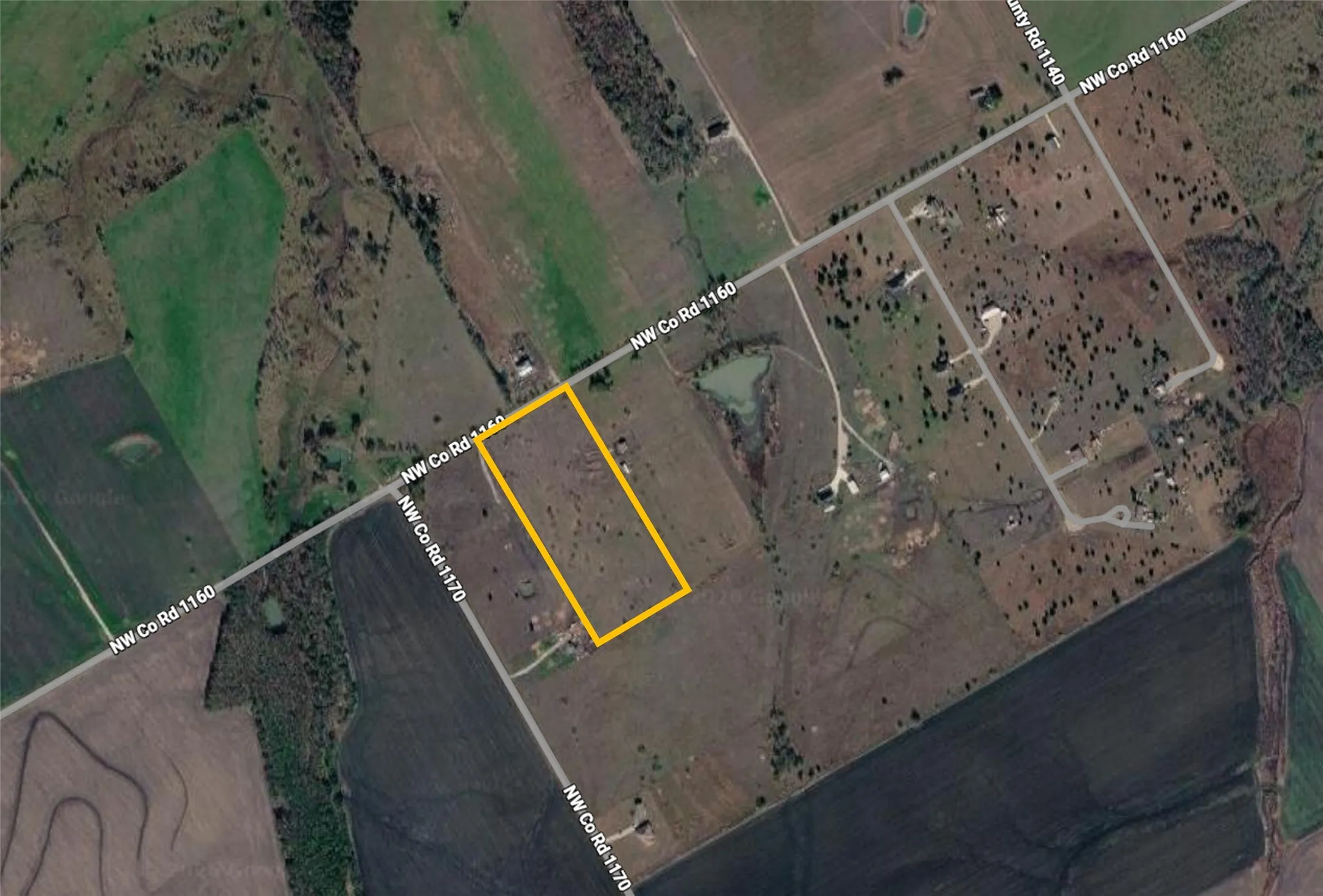 Google Satelite view Displaying the geographic location and approximate perimeter of the property
