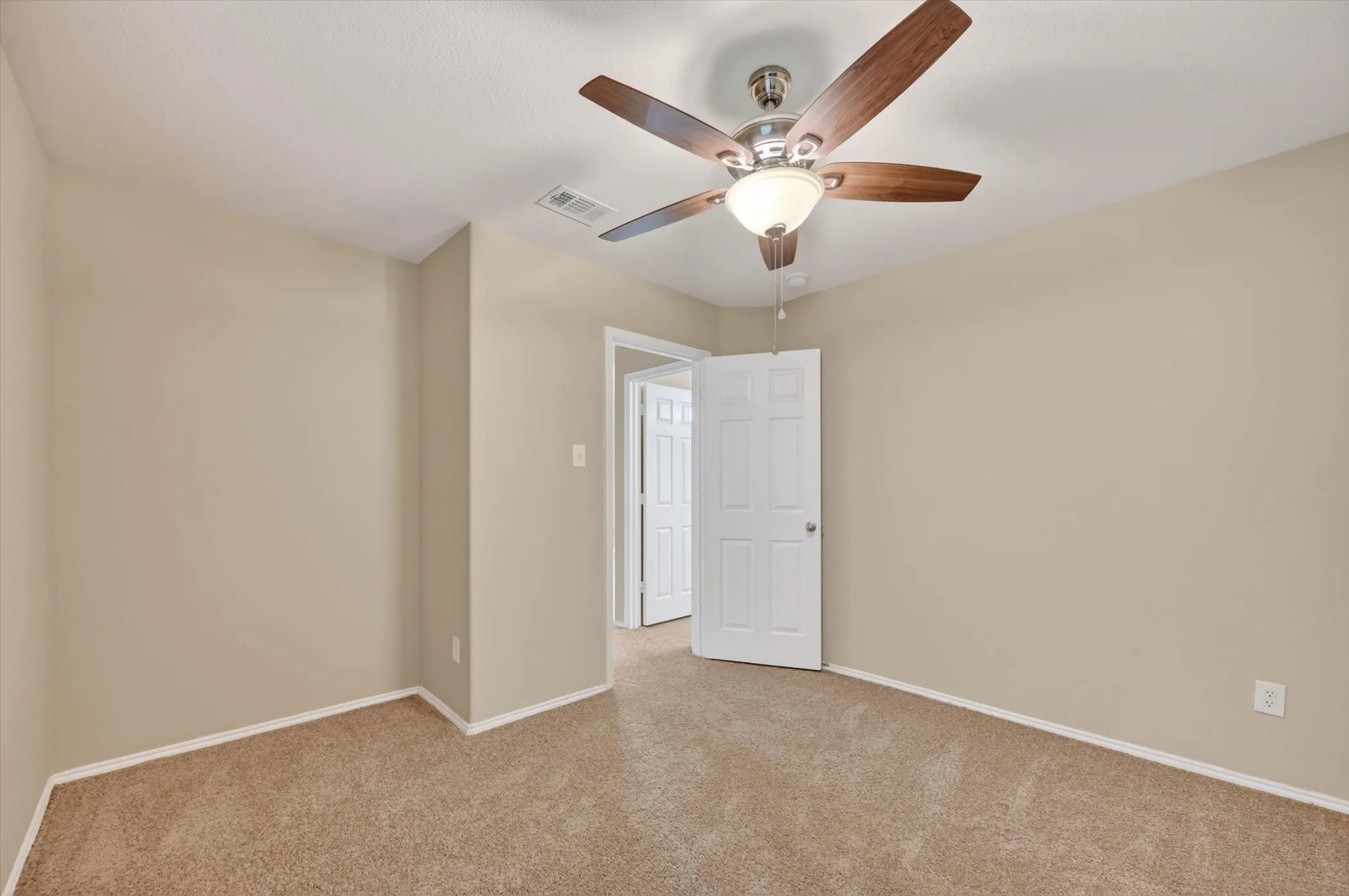 Bedroom # 3 Wall-to-wall carpeting with a ceiling fan featuring integrated lighting