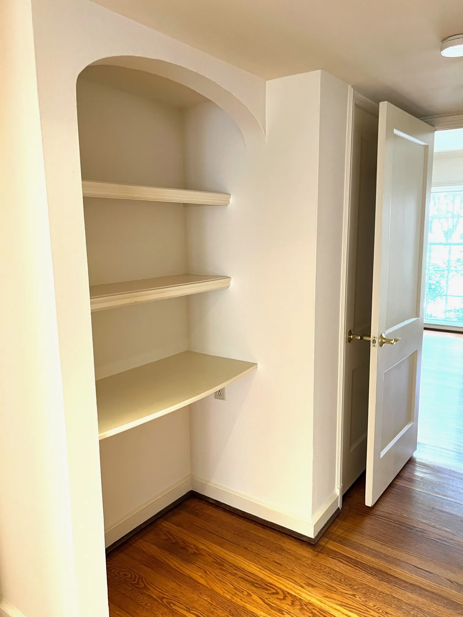 Hall with desk, shelves & closet