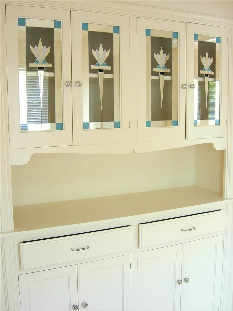 Built-in hutch with original glass windows