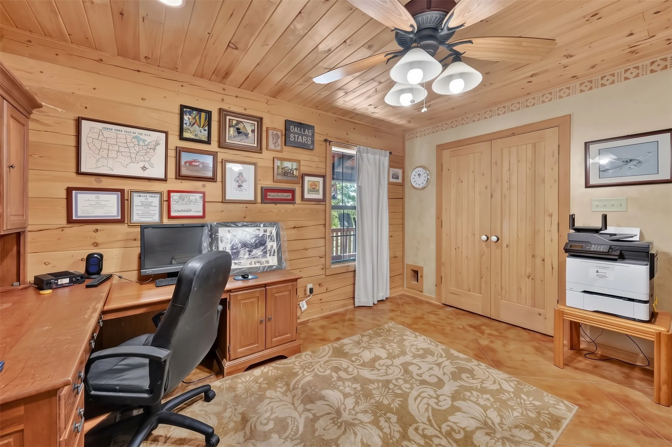 Wood plank walls and ceiling