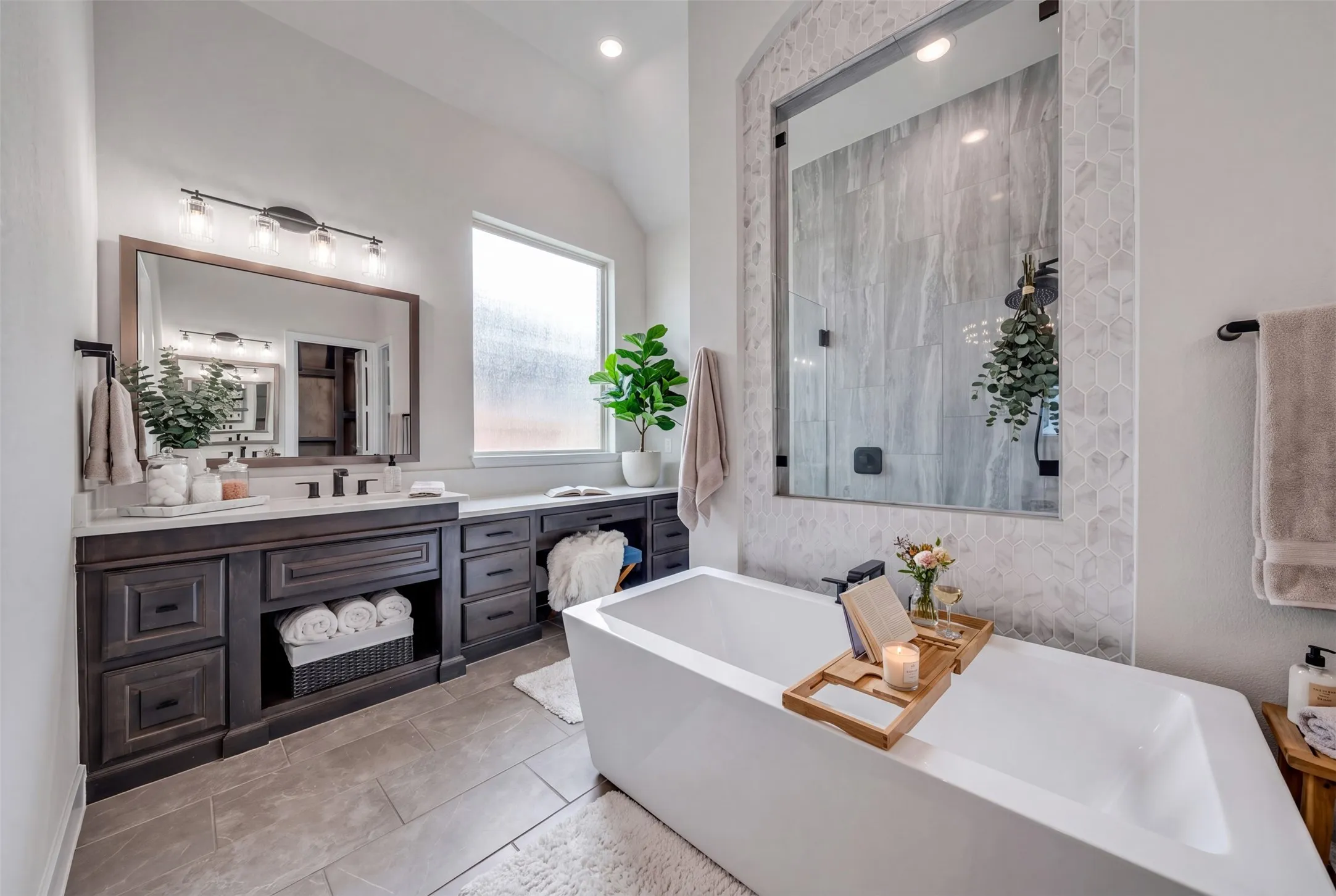 Primary Ensuite. Oversized tub, separate vanities and  sinks.