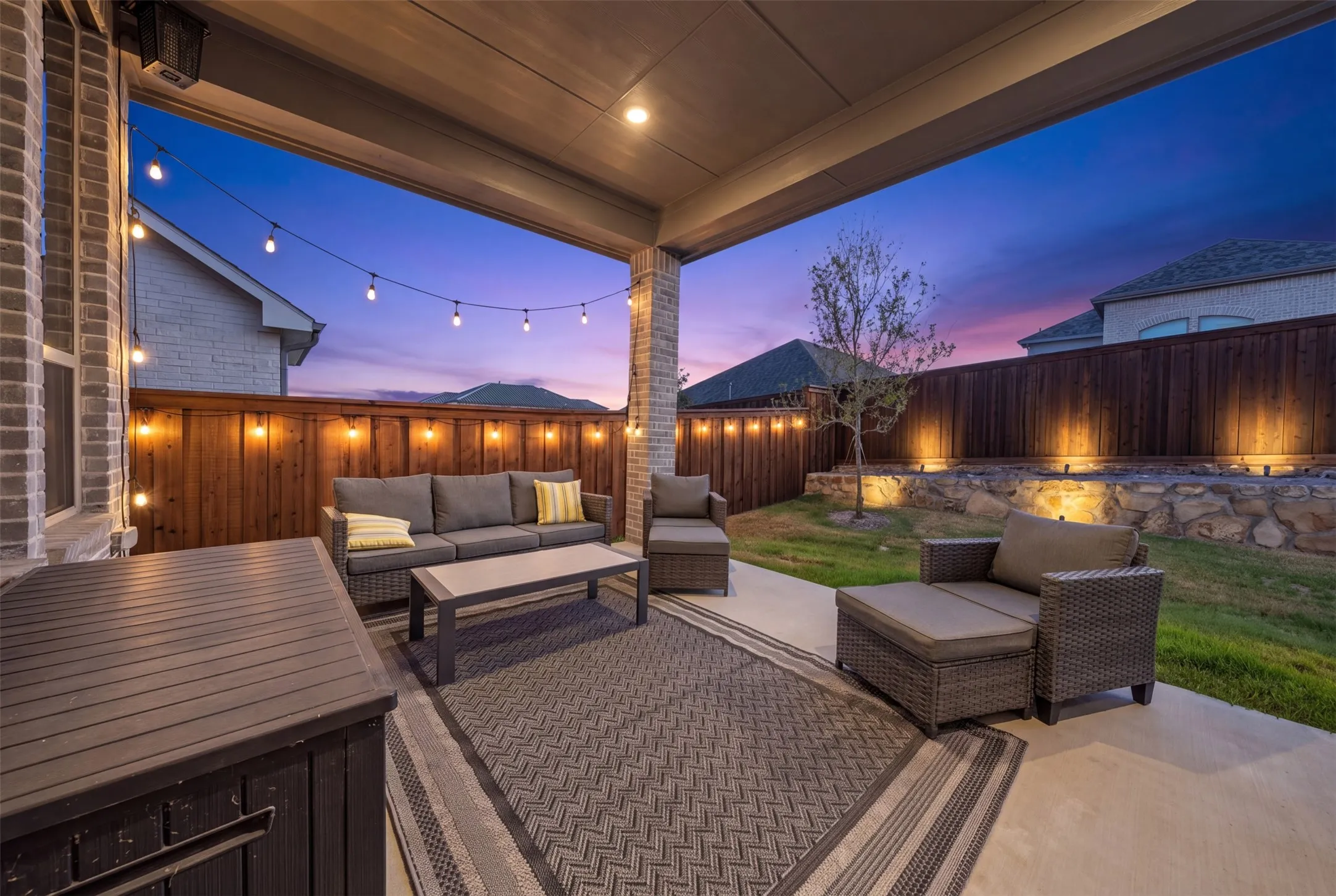 Rock and Wood Fencing. Gas Stub and Grill Landing.