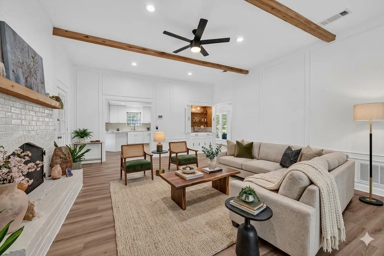 Used AI to furnish living room. A different view and more decor ideas.