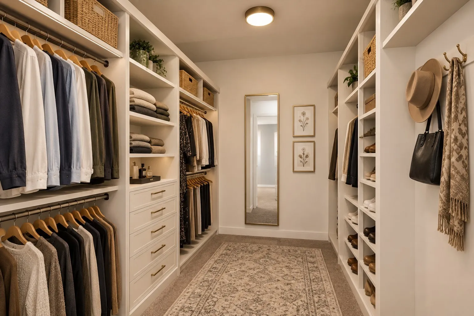 Furnished with AI. Master bedroom walk in closet.