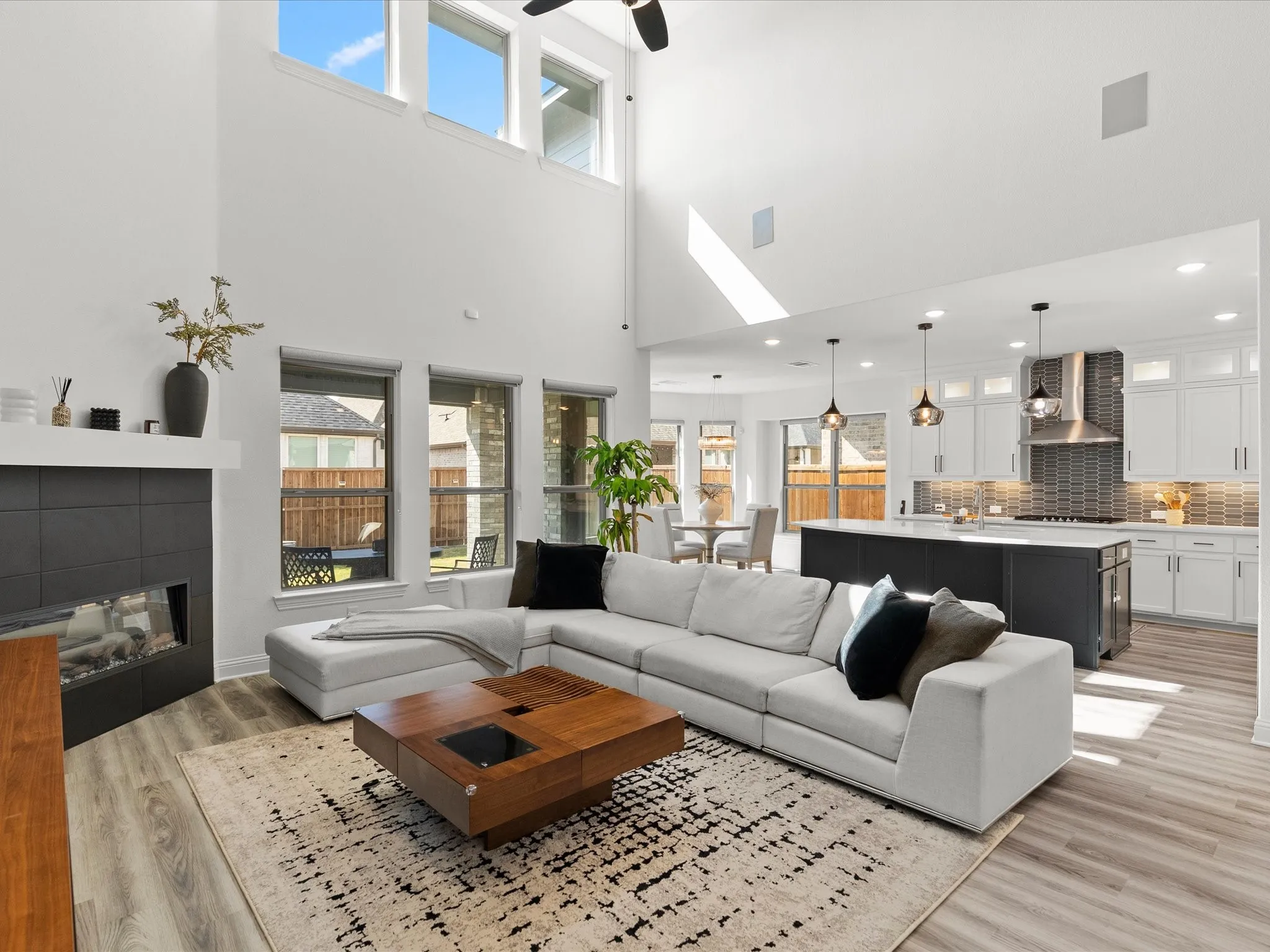 Great room with soaring ceilings and clerestory windows