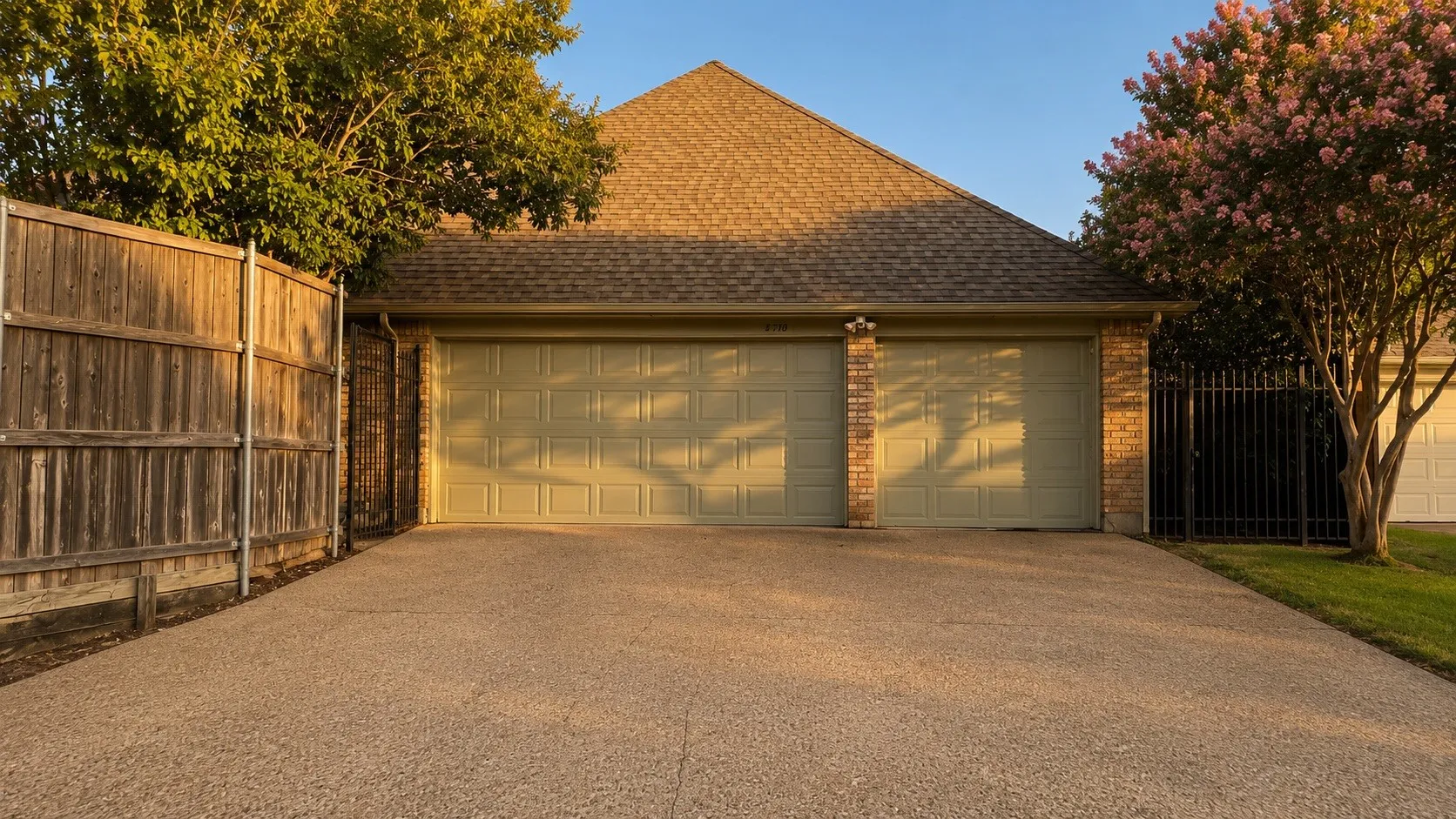 This 3 car garage includes a work bench.