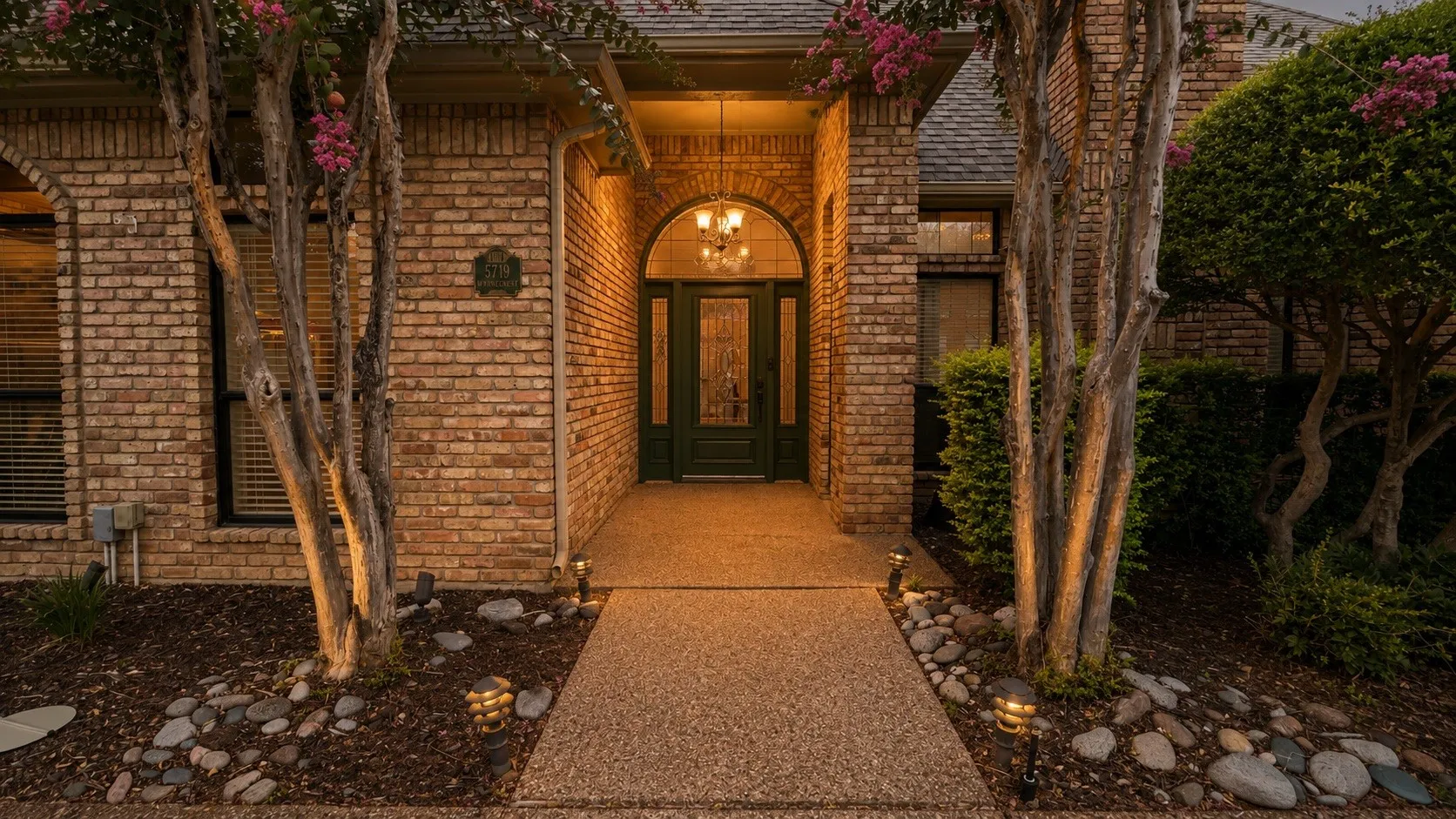 Inviting entry with leaded glass front door