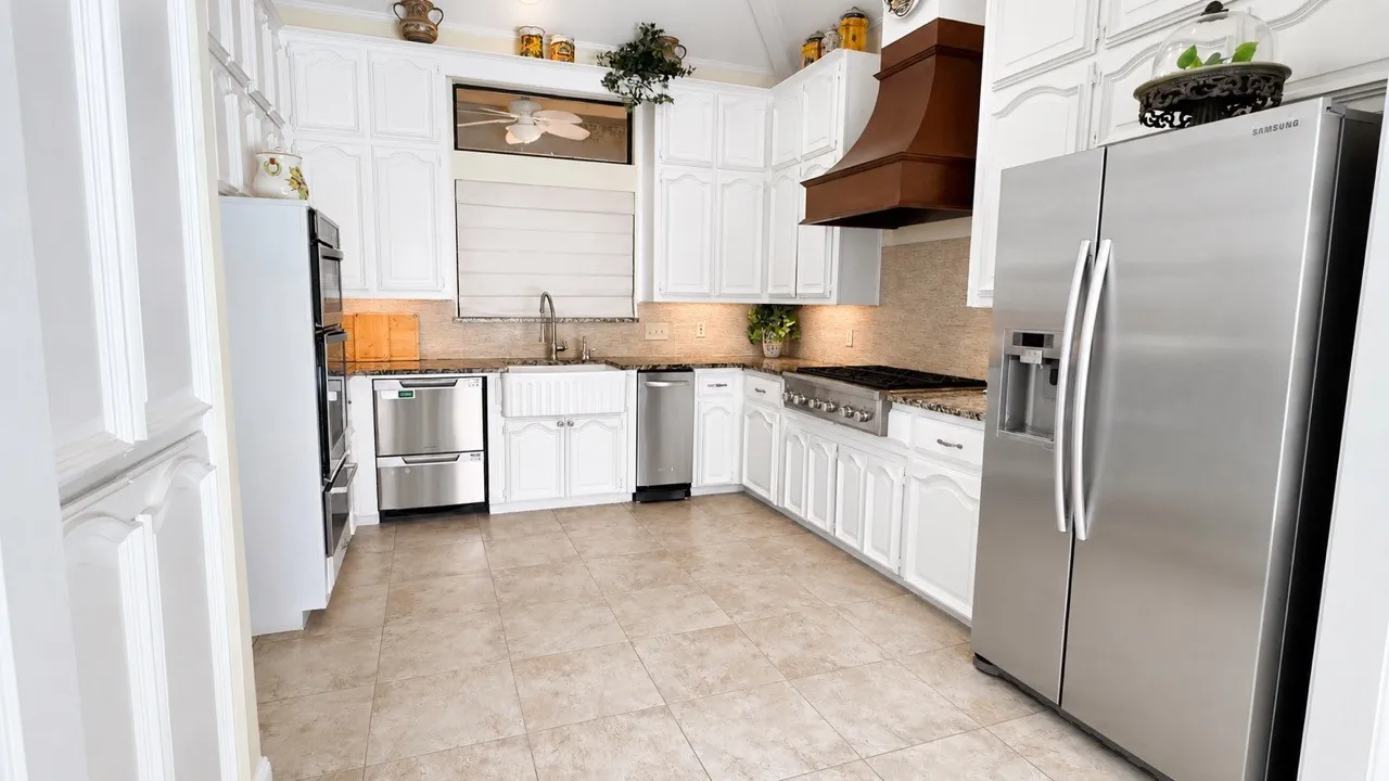 Great appliances, storage and prep space! The window overlooks the private patio....perfect for morning coffee.