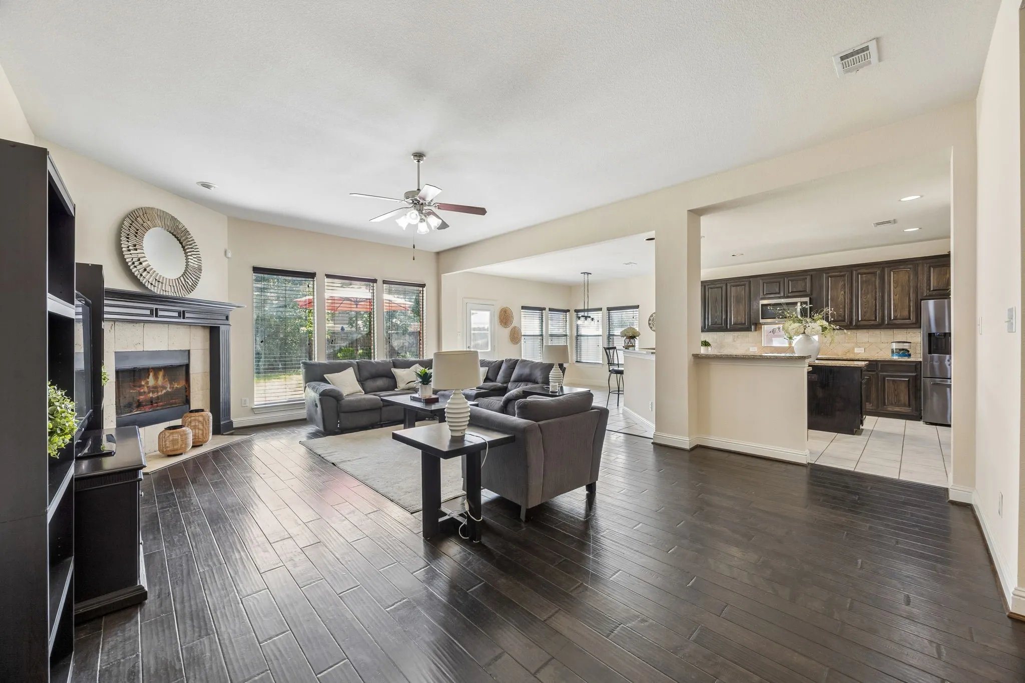 Wood-finish flooring throughout the living space
