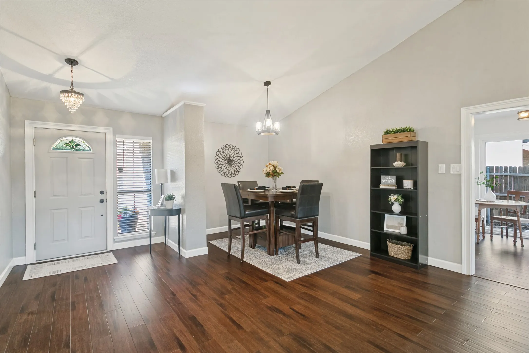 View of entry and formal dining area.