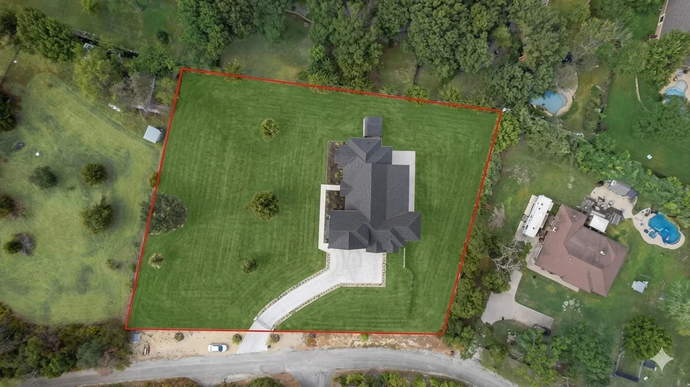Grass is digitally displayed. Lot lines are approximate.