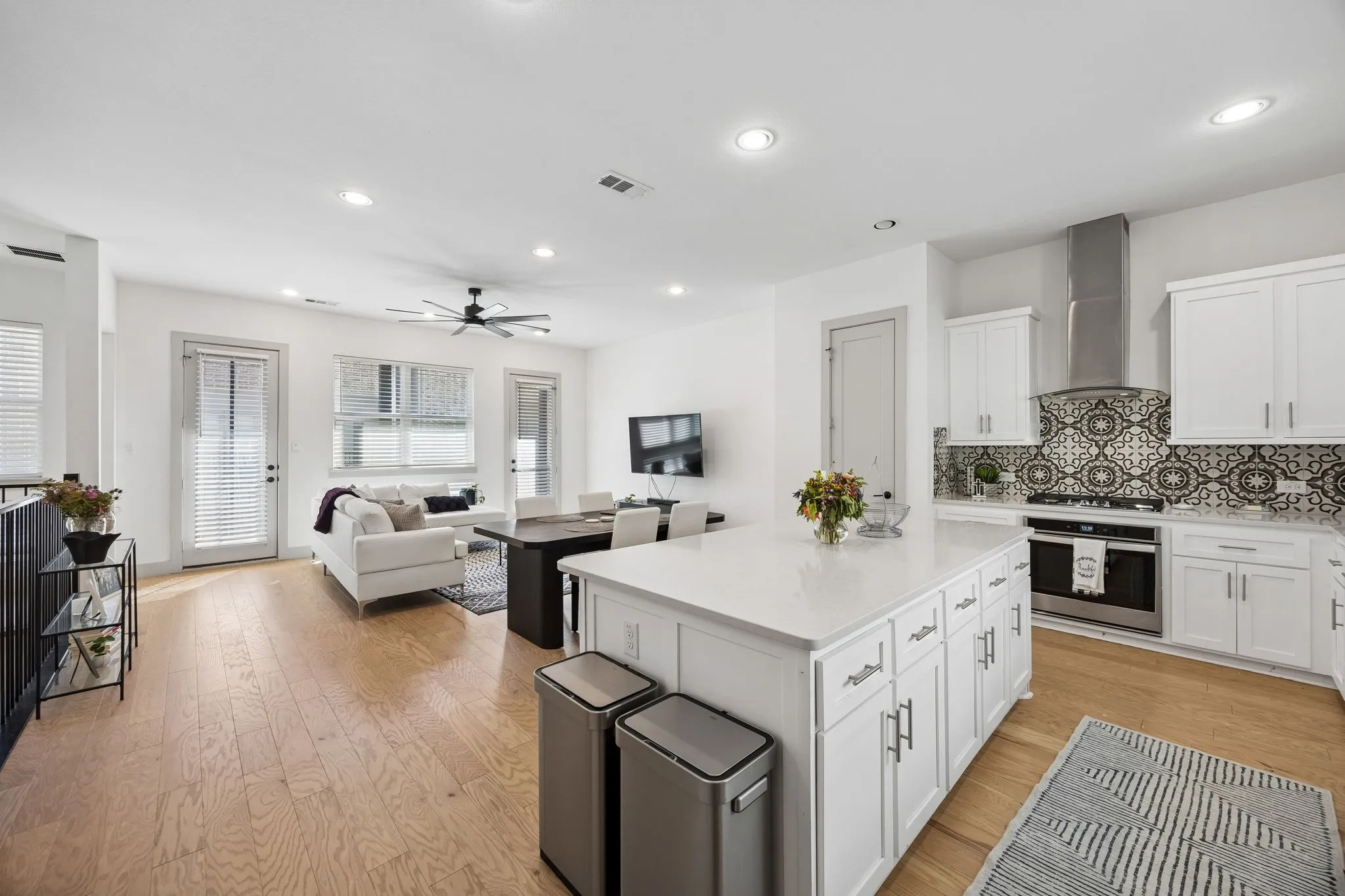 The island offers both storage and counter height seating.