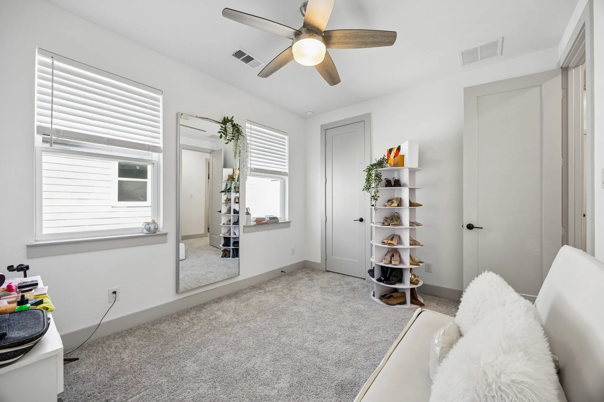 There are high ceilings with lots of natural light.