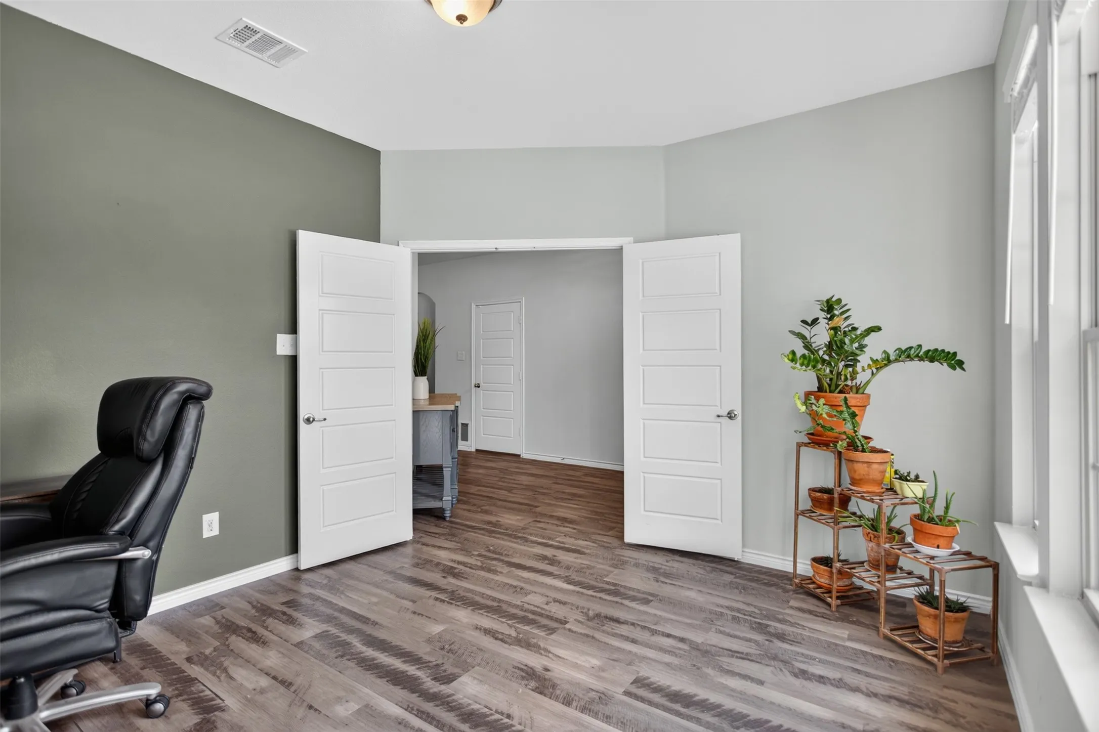 French doors into the office