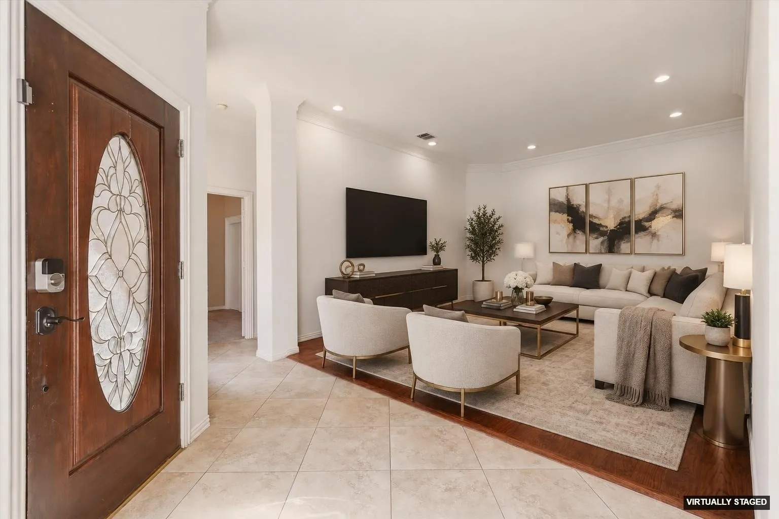 Living room at the front of the home (virtually staged)