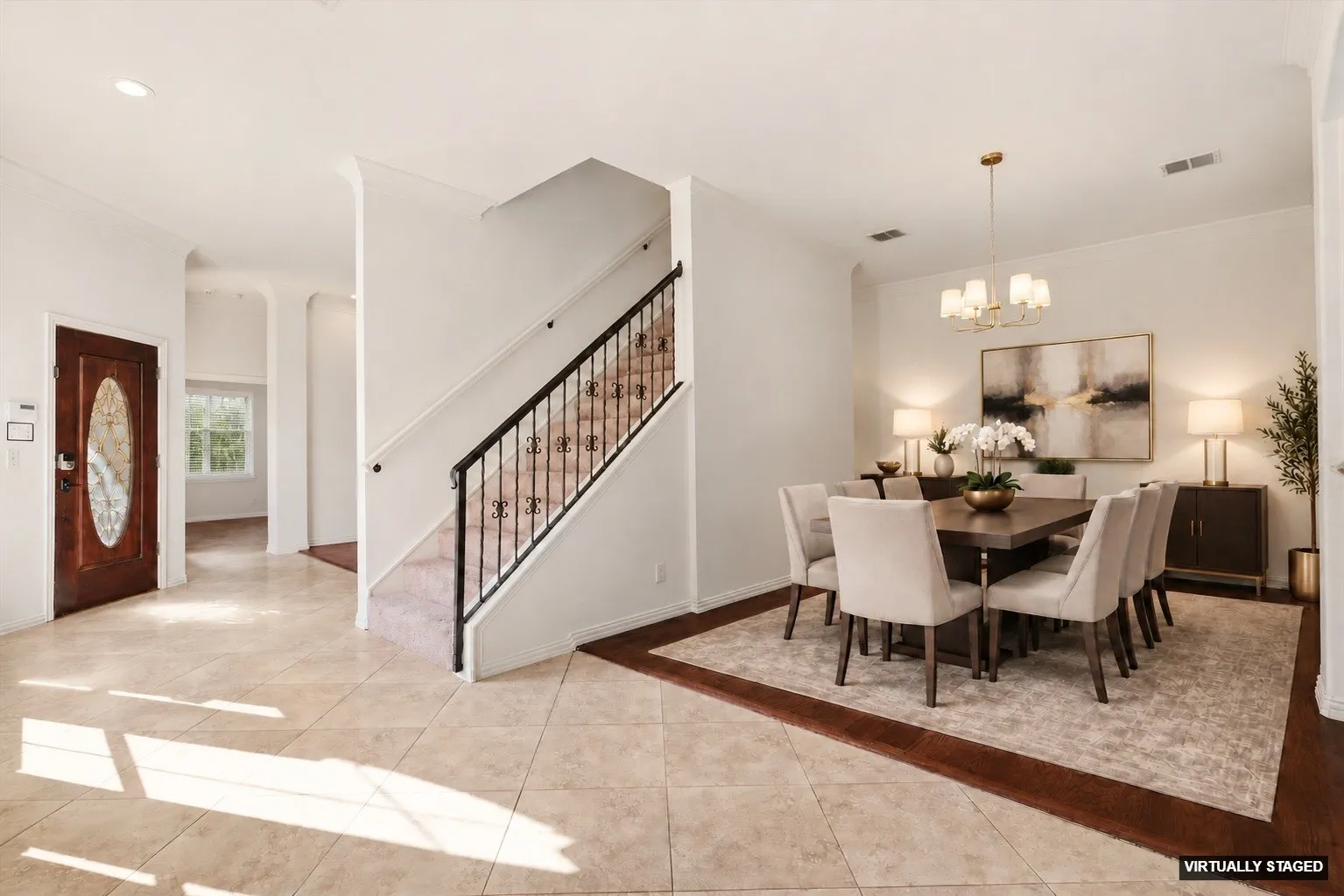 The Dining Room offers wood flooring (virtually staged)
